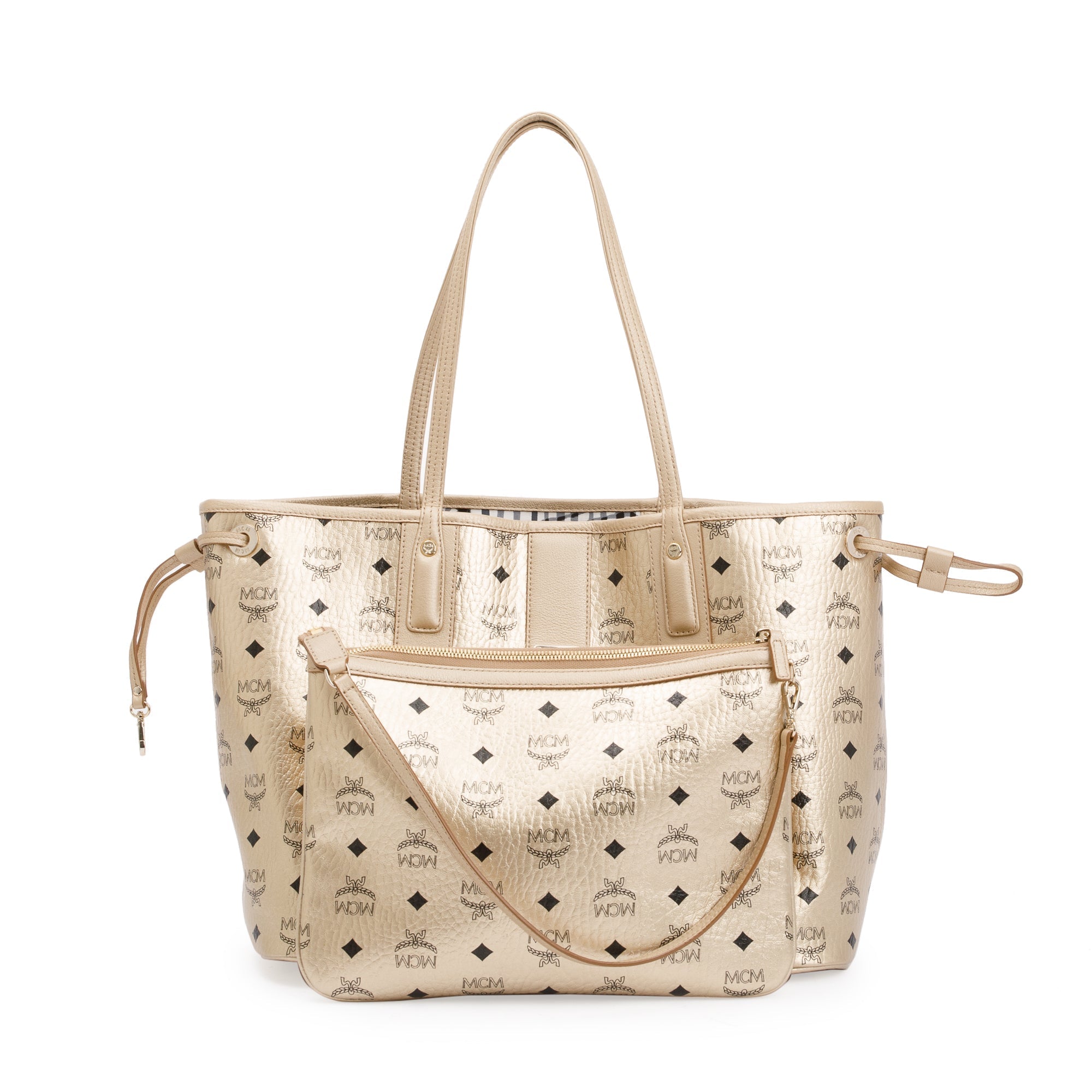 Mcm Handbags Mcm Tote Beige MCM Metallic Gold Visetos