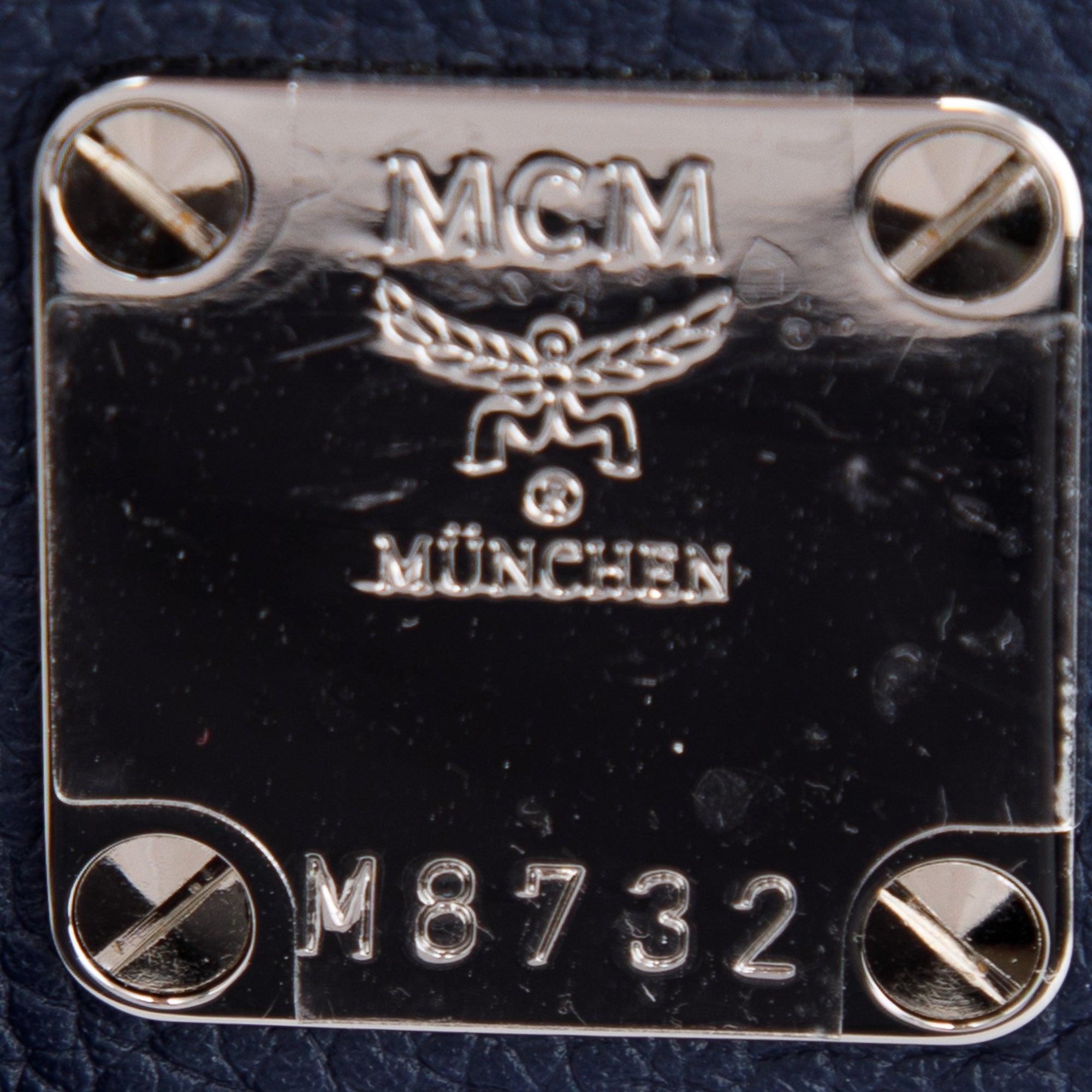 MCM Navy Calfskin Small Portuna Tote