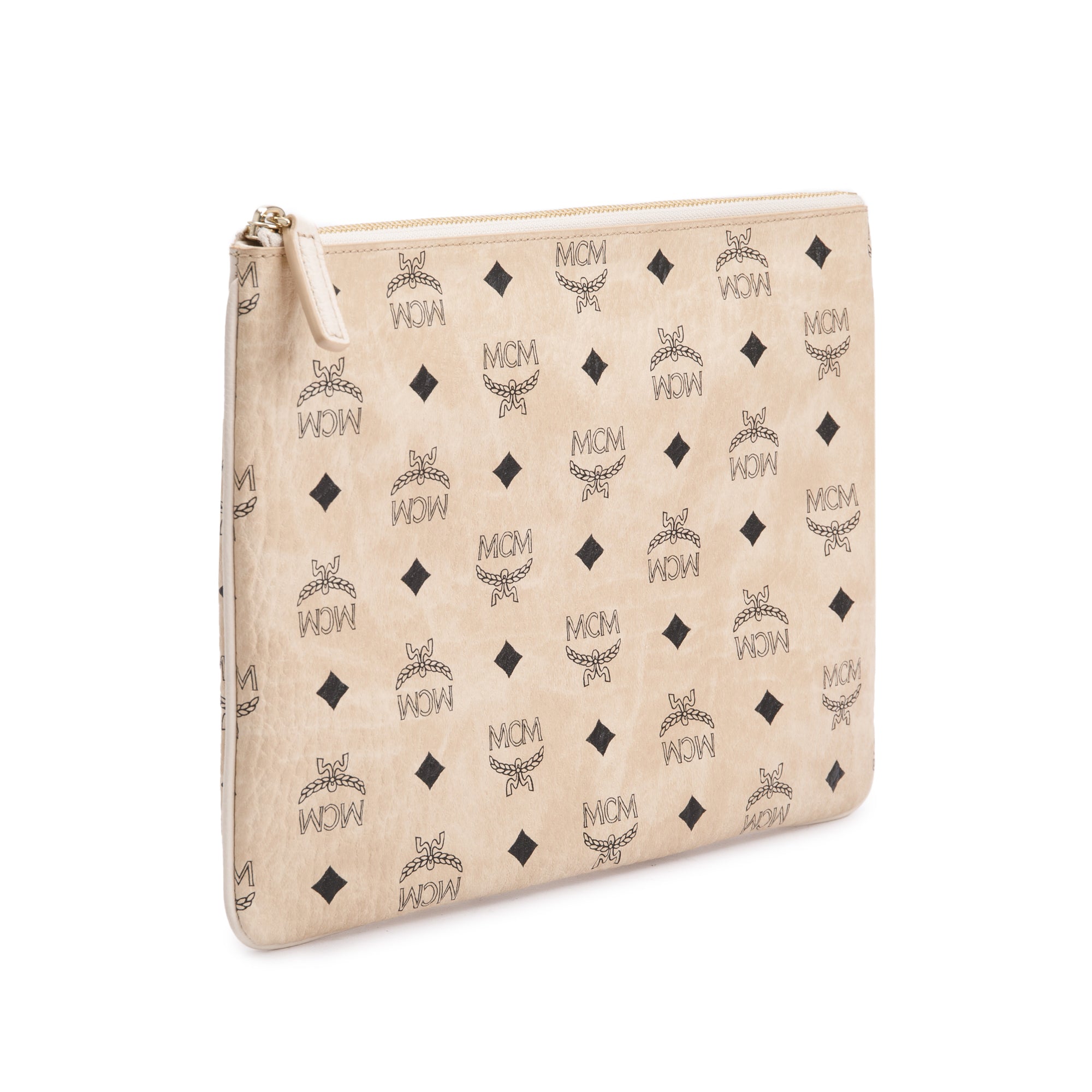 MCM Neutral leather Trimmed Visetos Coated Canvas Medium Crossbody Pouch