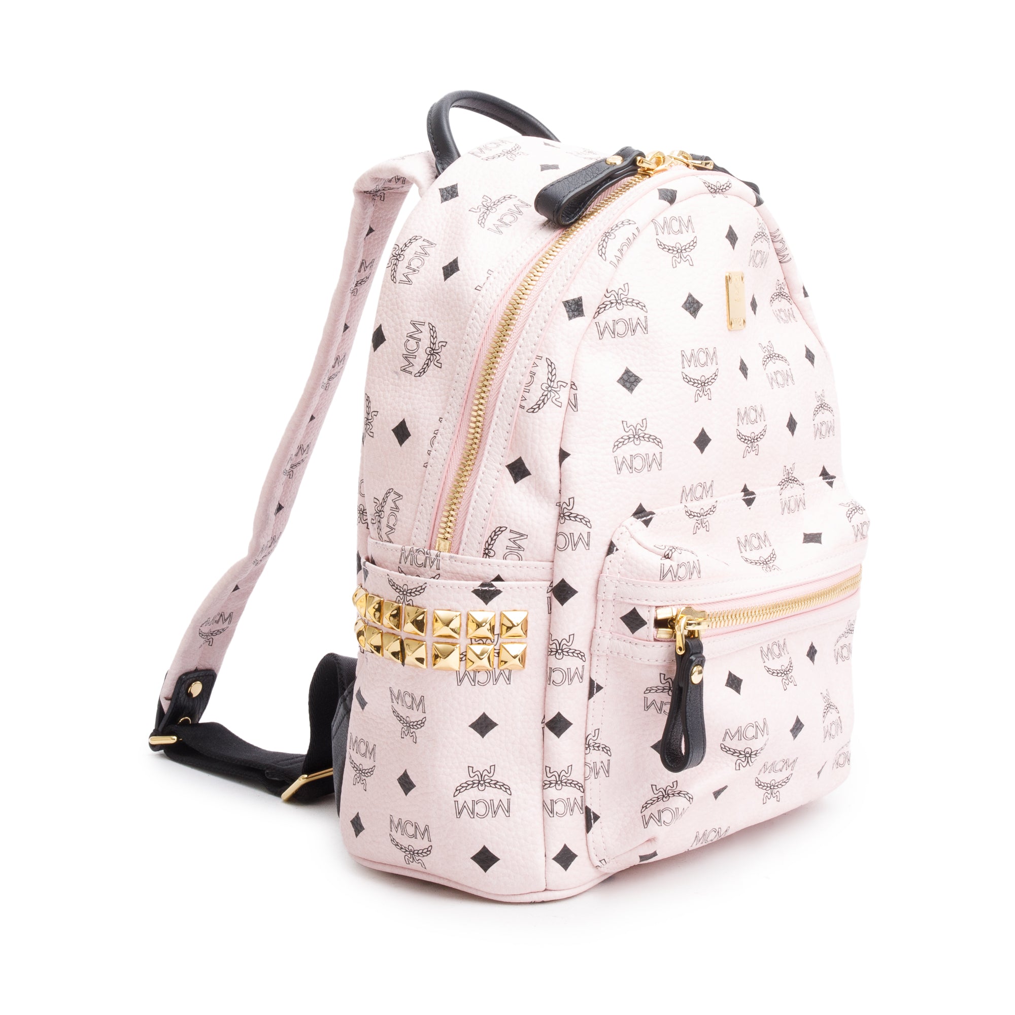 MCM Pink Visetos Side Studs Small Stark Backpack