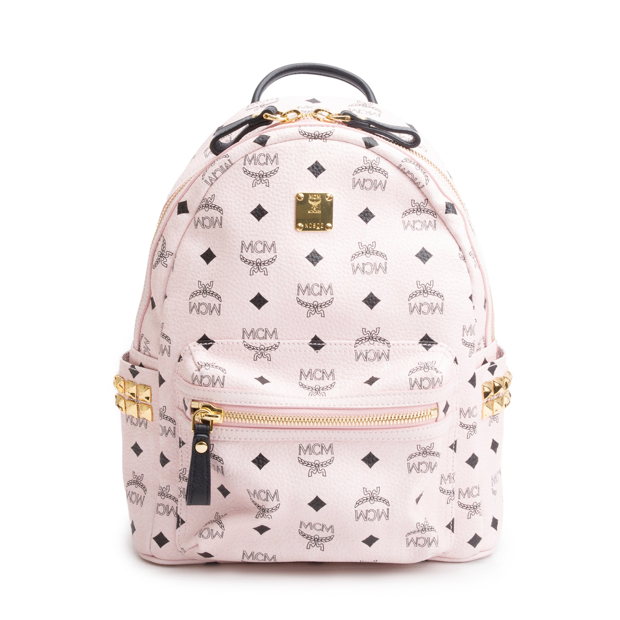 MCM Pink Visetos Side Studs Small Stark Backpack
