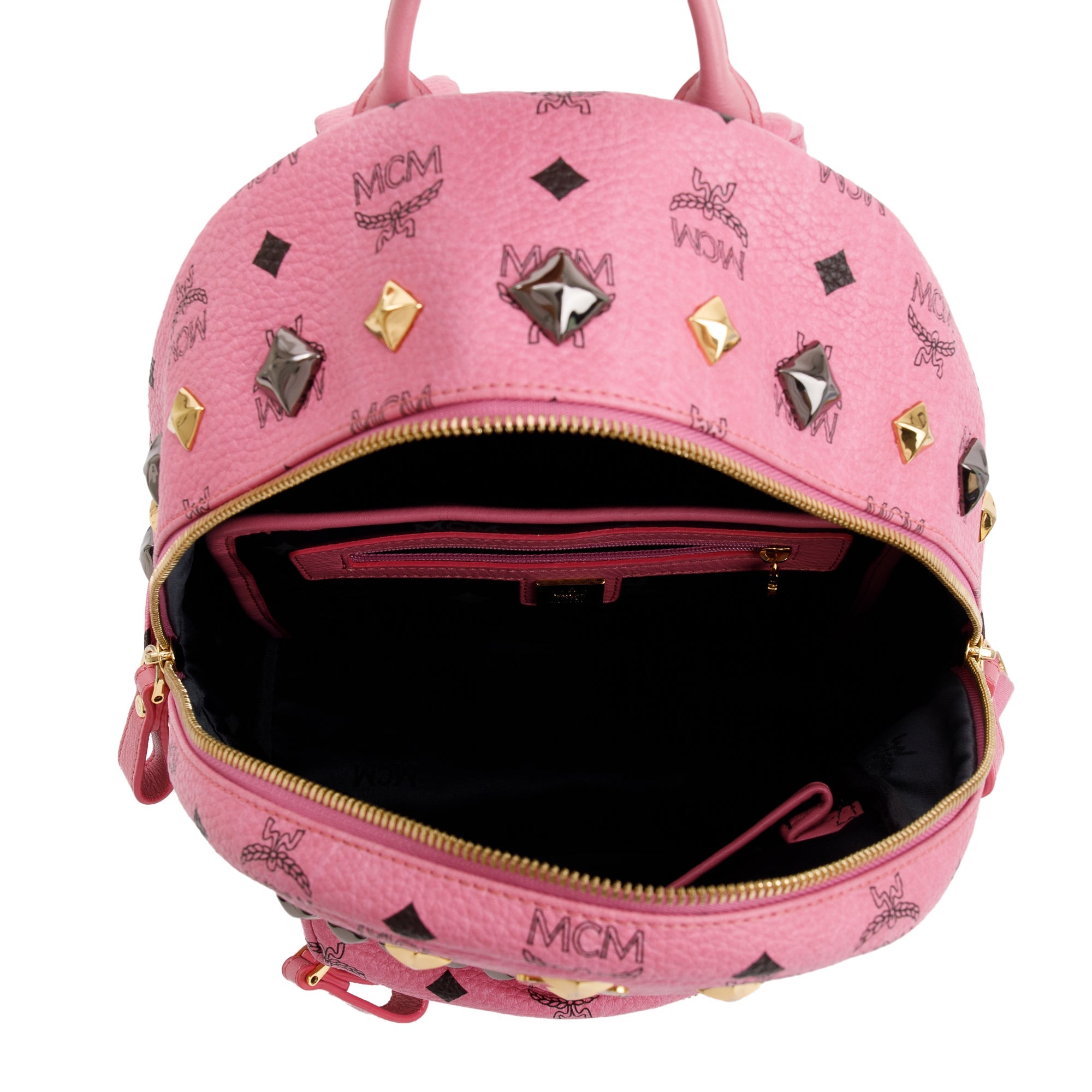 MCM Pink Visetos Studded Colorblock Stark Small Backpack