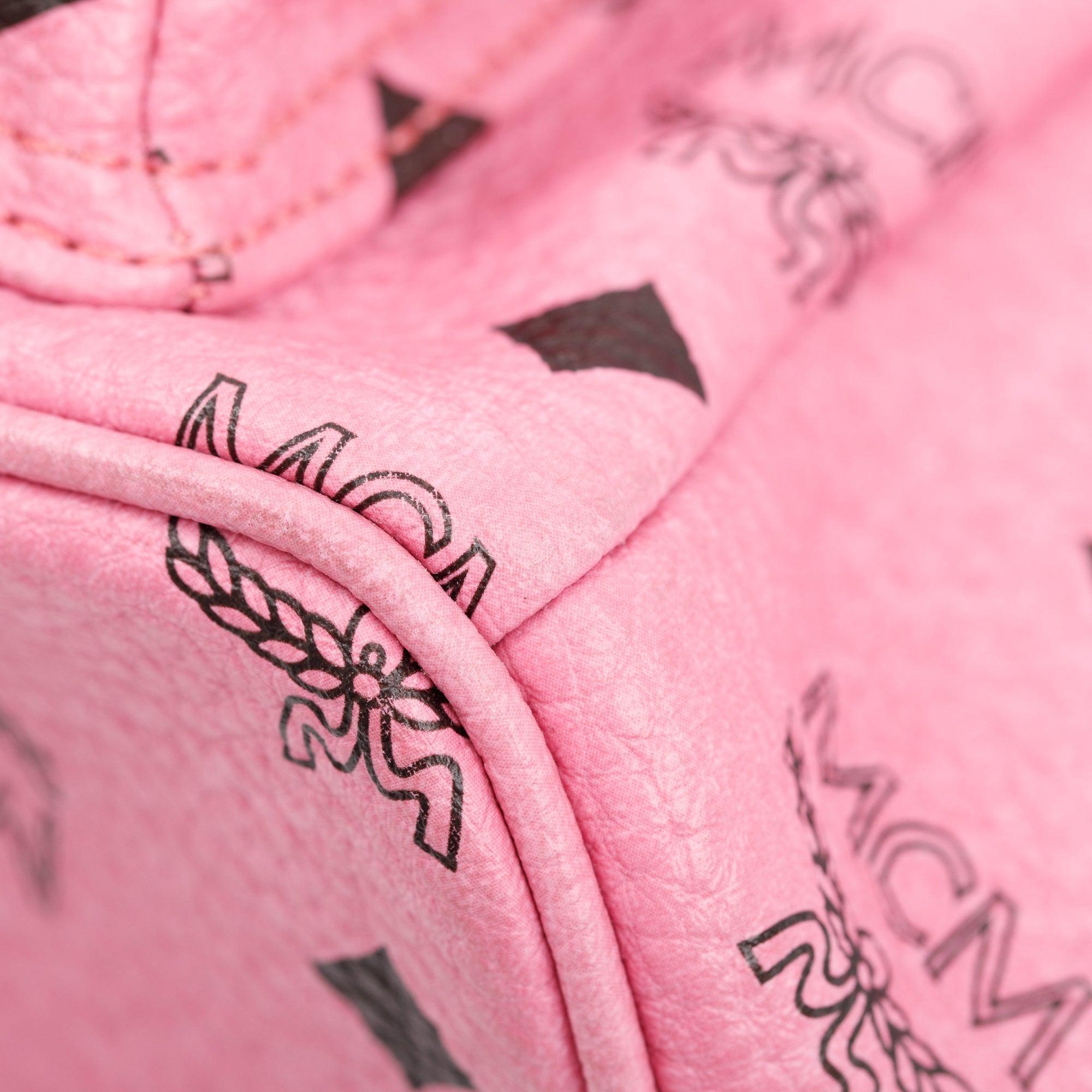 MCM Pink Visetos Studded Colorblock Stark Small Backpack