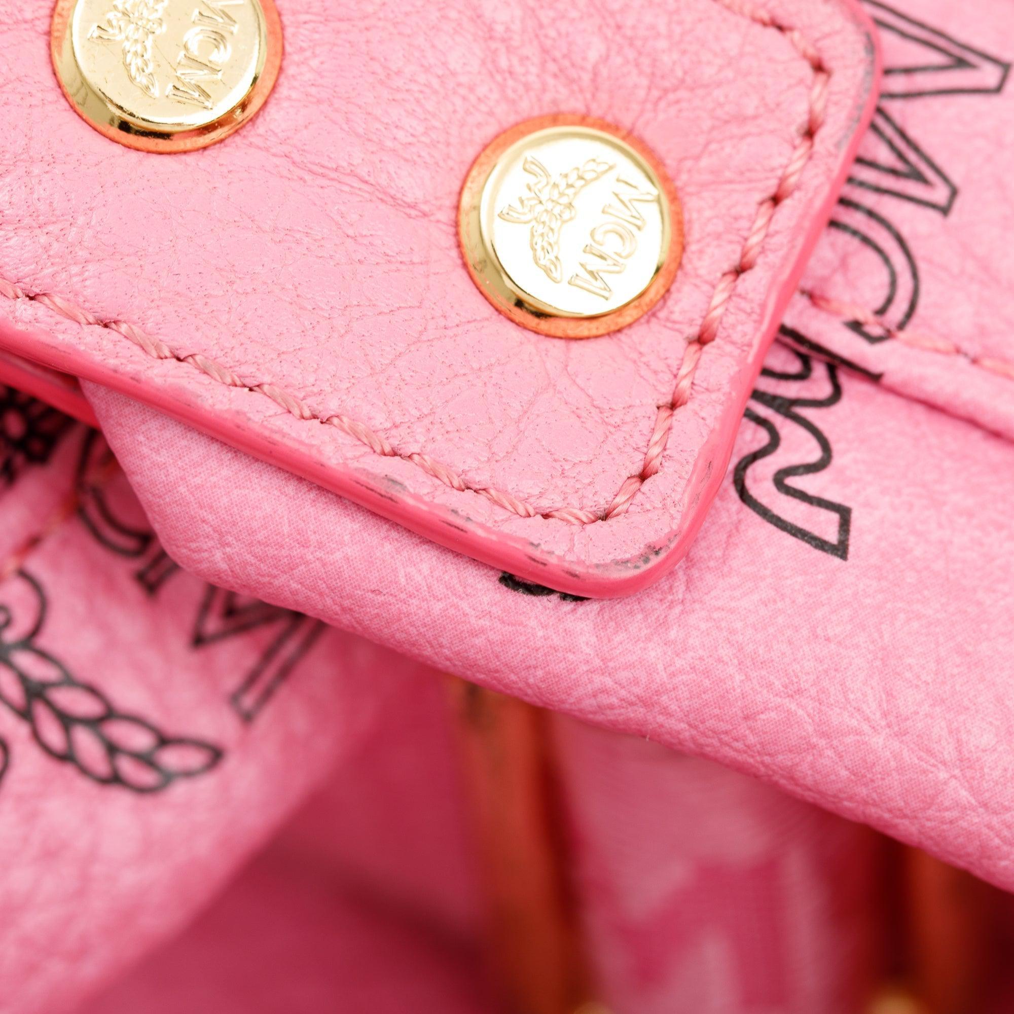 MCM Pink Visetos Studded Colorblock Stark Small Backpack