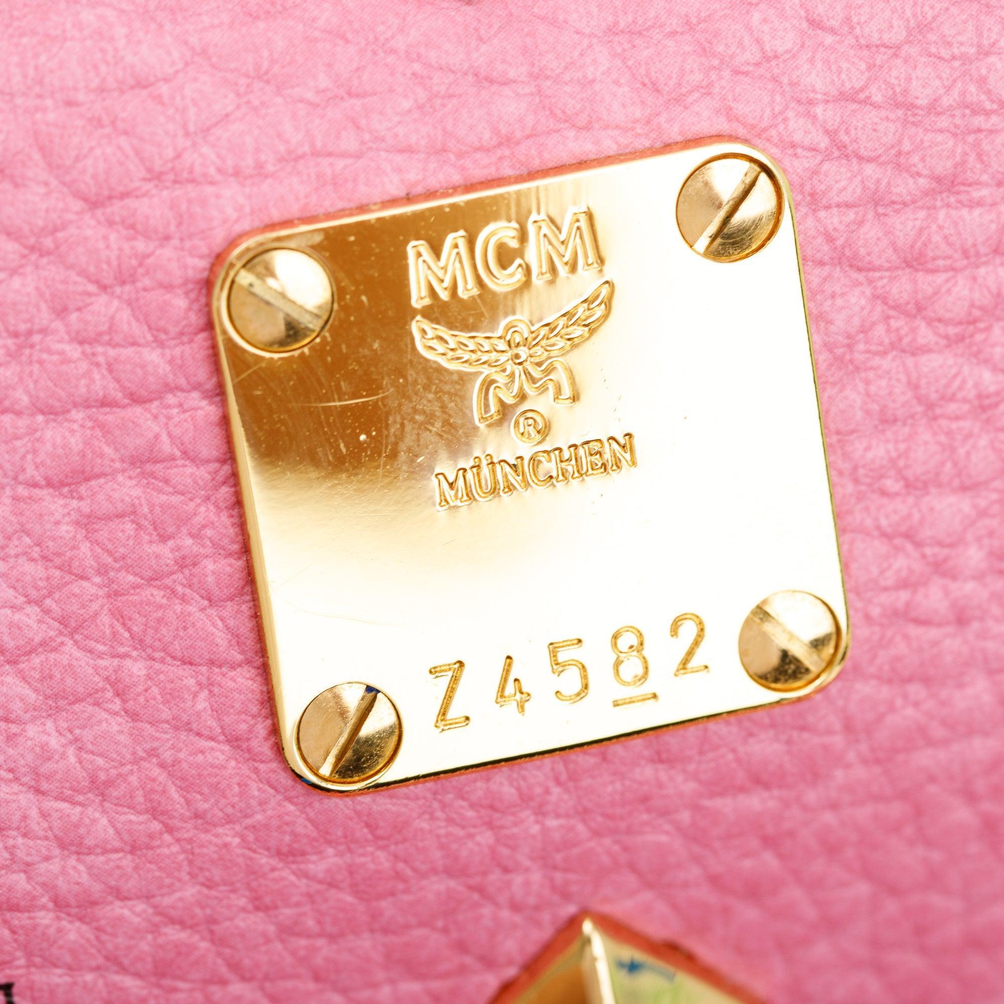 MCM Pink Visetos Studded Colorblock Stark Small Backpack