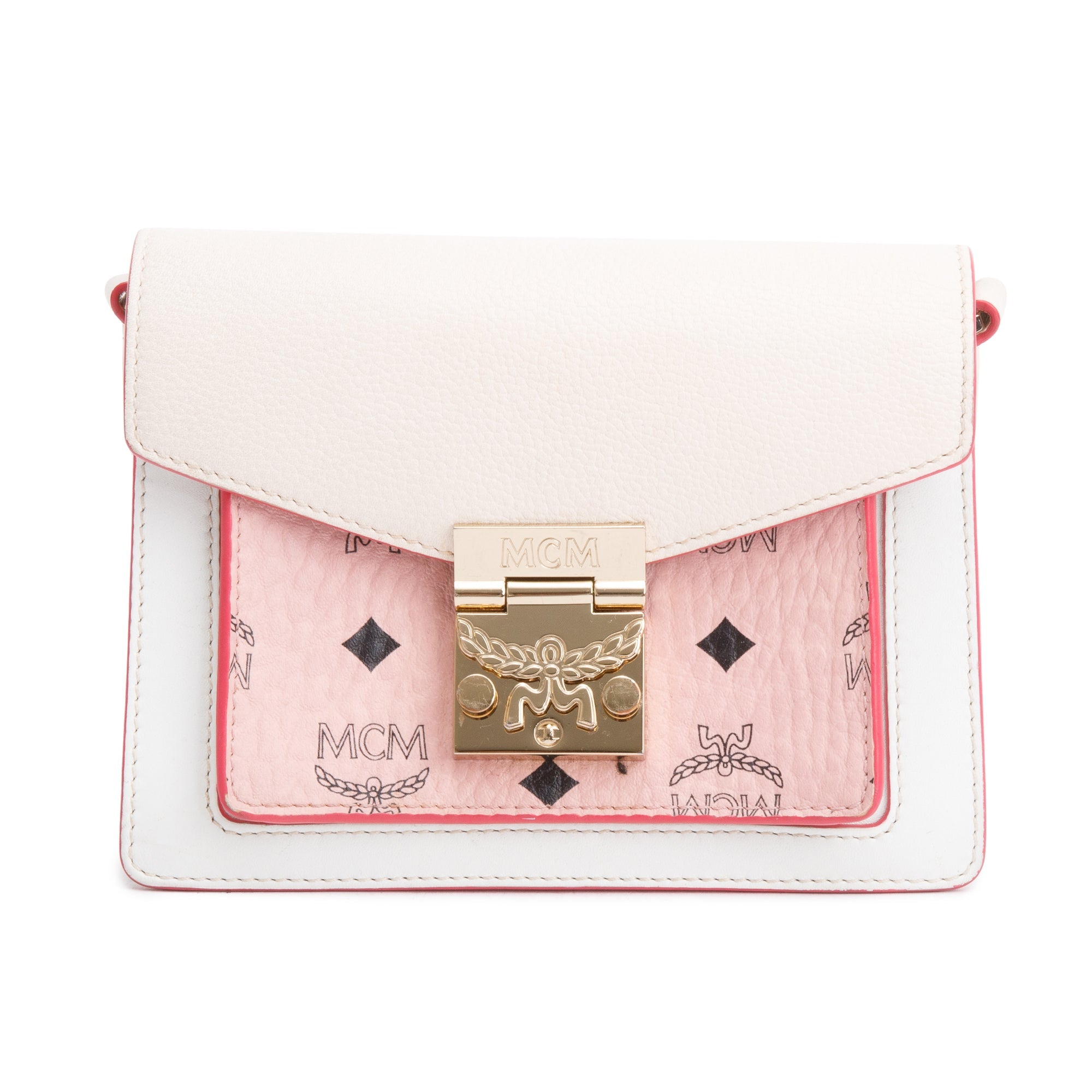 MCM Pink/White Calf Leather Pink Visetos The Patricia Crossbody w/ Strap