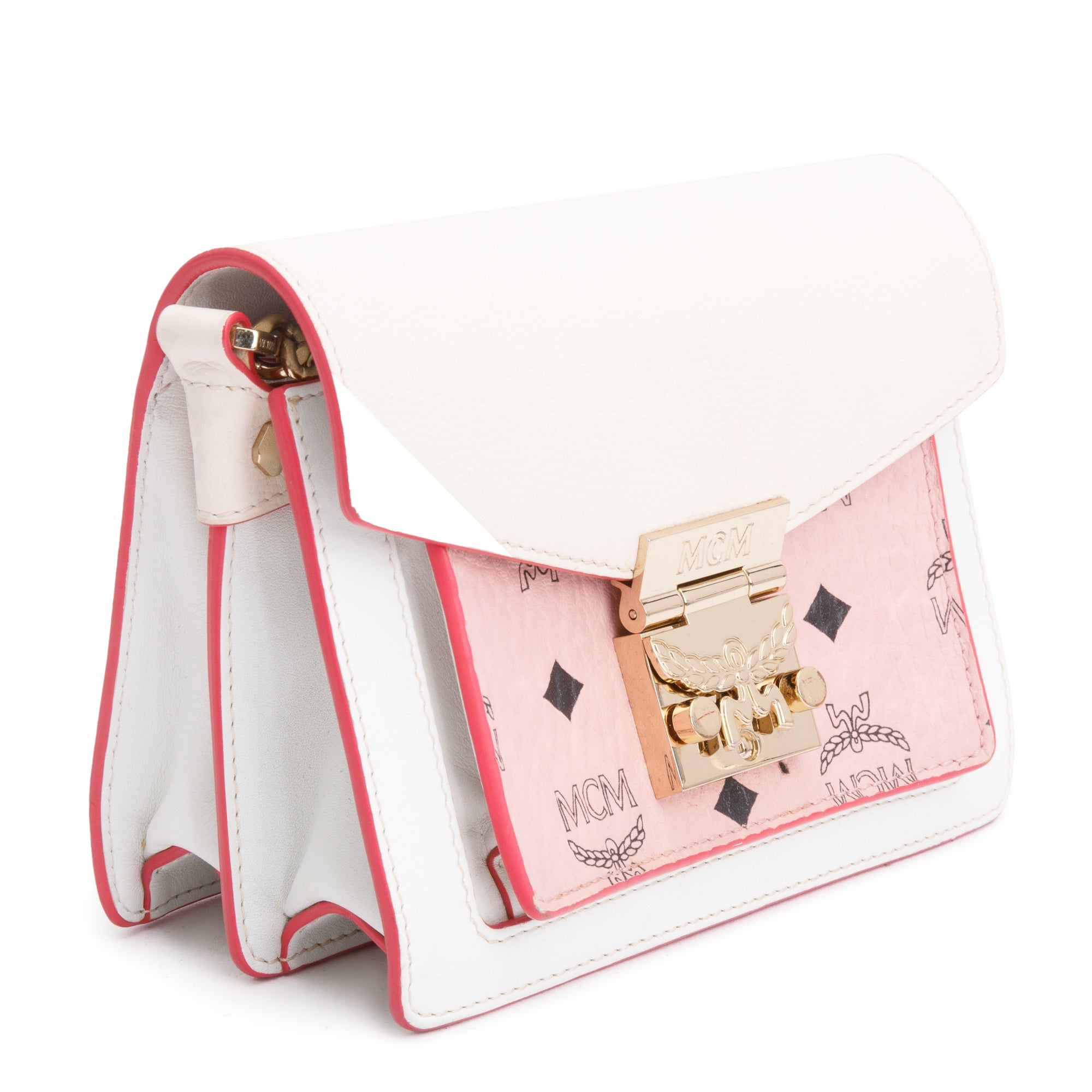 MCM Pink/White Calf Leather Pink Visetos The Patricia Crossbody w/ Strap
