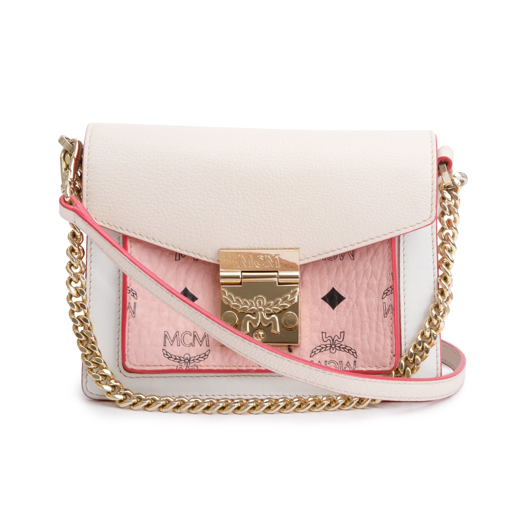 MCM Pink/White Calf Leather Pink Visetos The Patricia Crossbody w/ Strap