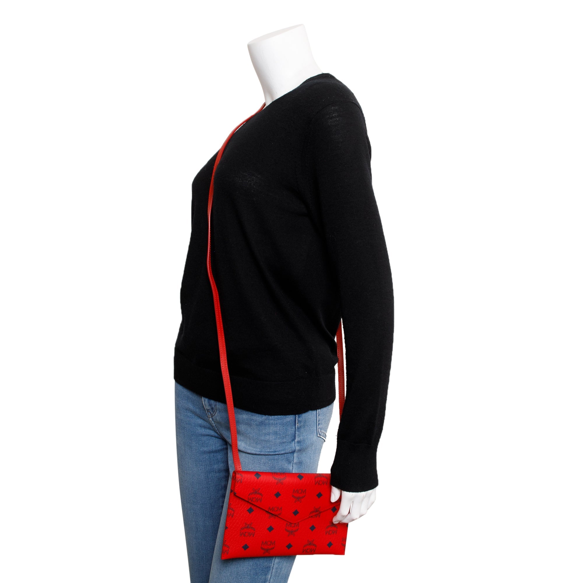 MCM Red Visetos Coated Canvas Envelope Crossbody Bag w/ Box