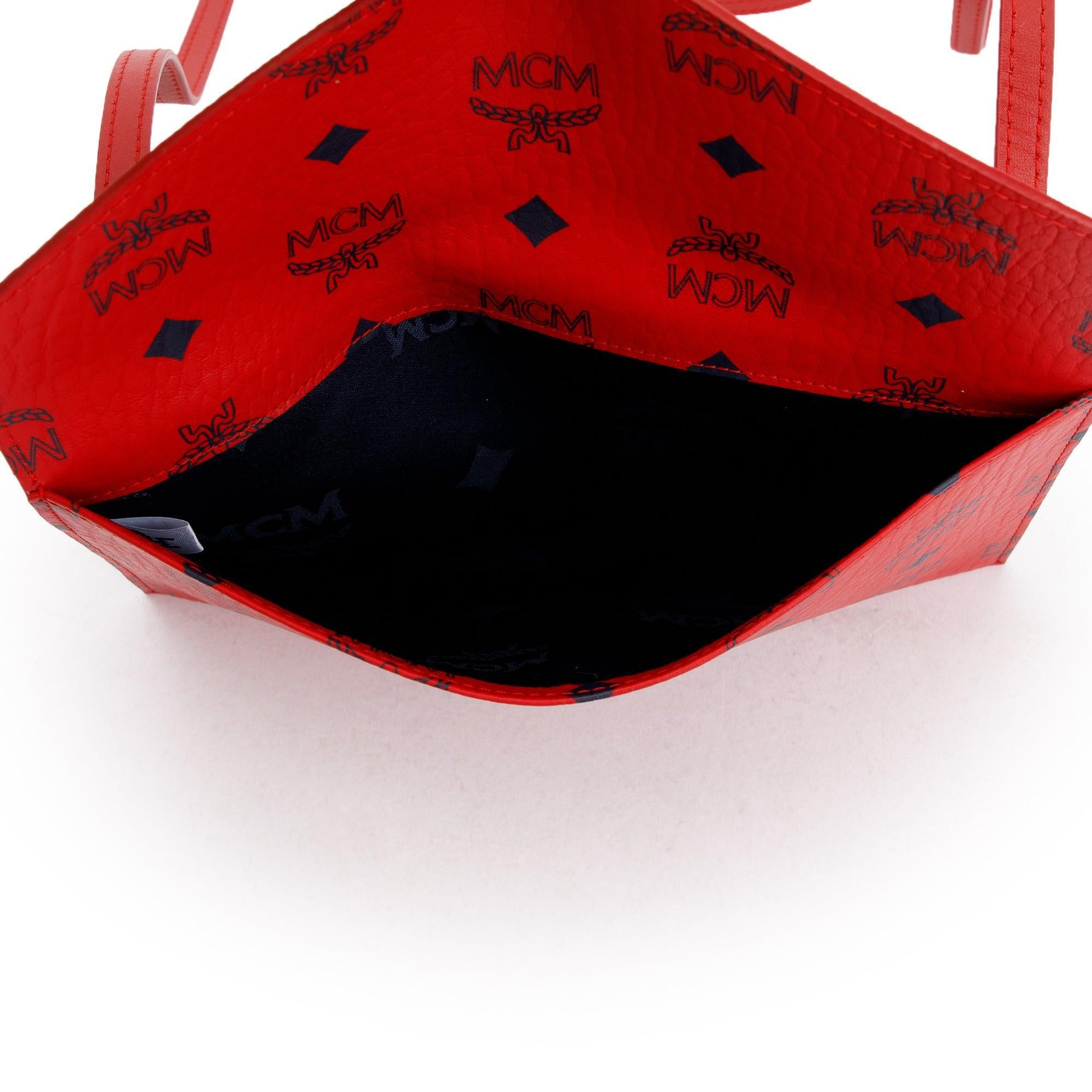 MCM Red Visetos Coated Canvas Envelope Crossbody Bag w/ Box