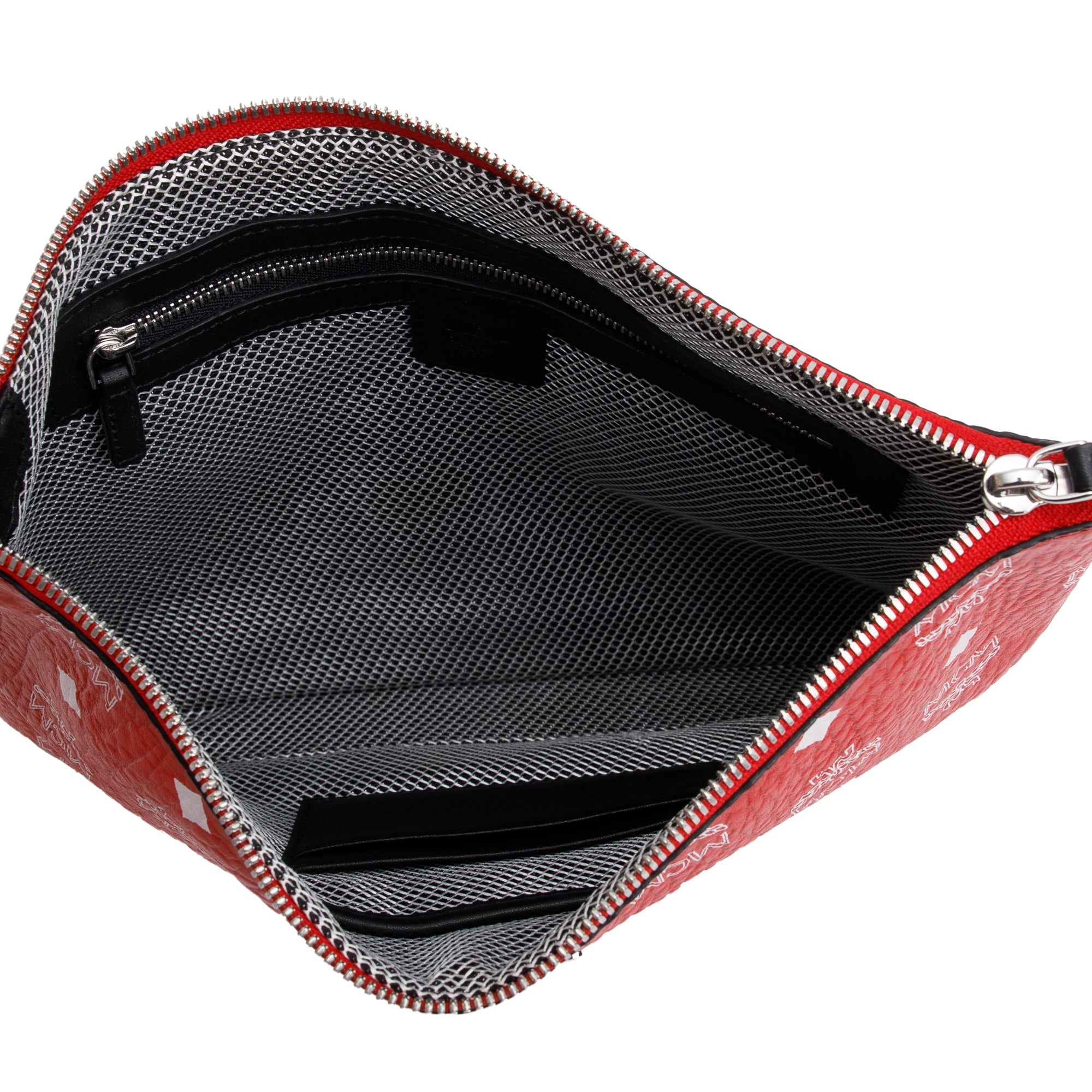 MCM Red Visetos Medium Wristlet Zip Pouch