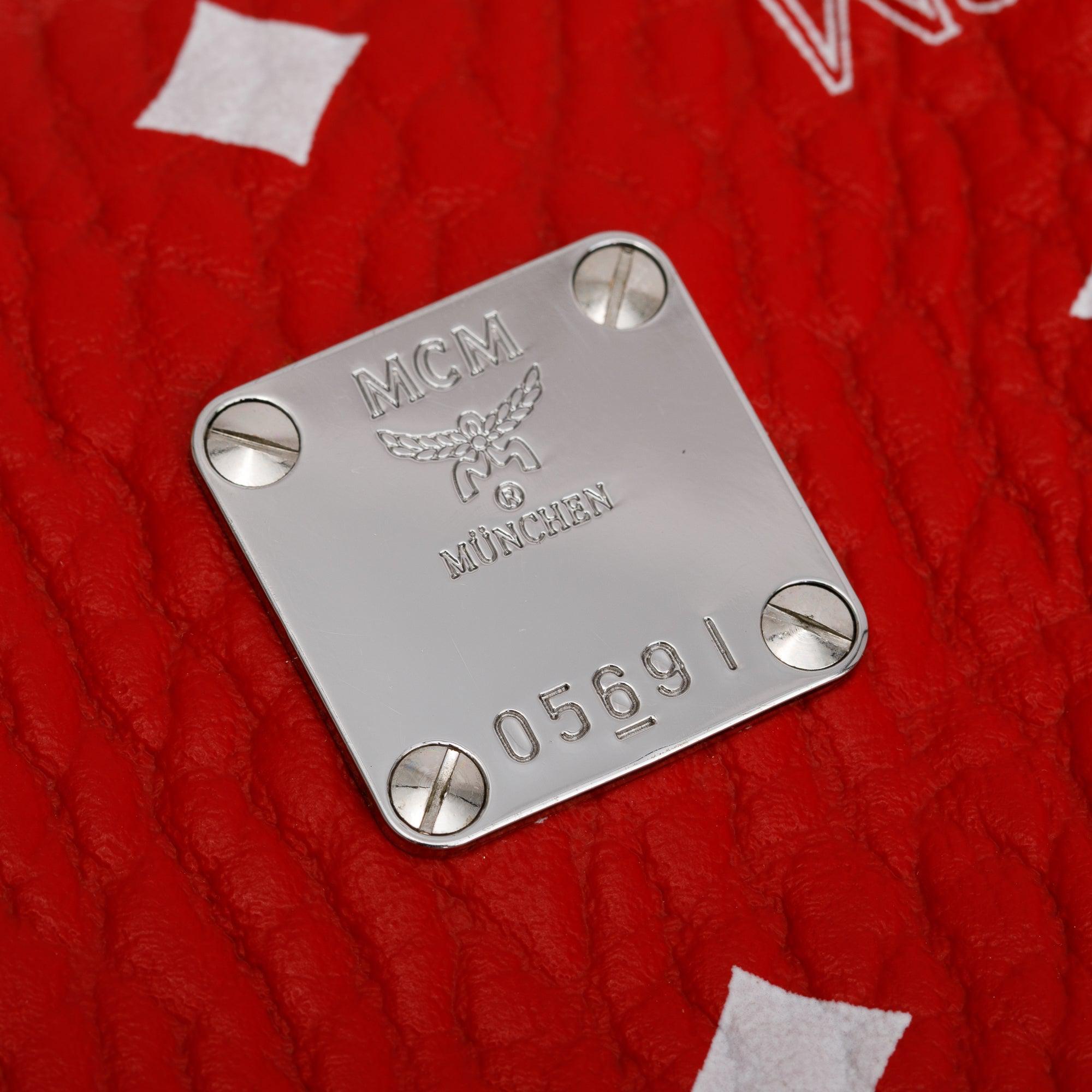 MCM Red Visetos Medium Wristlet Zip Pouch