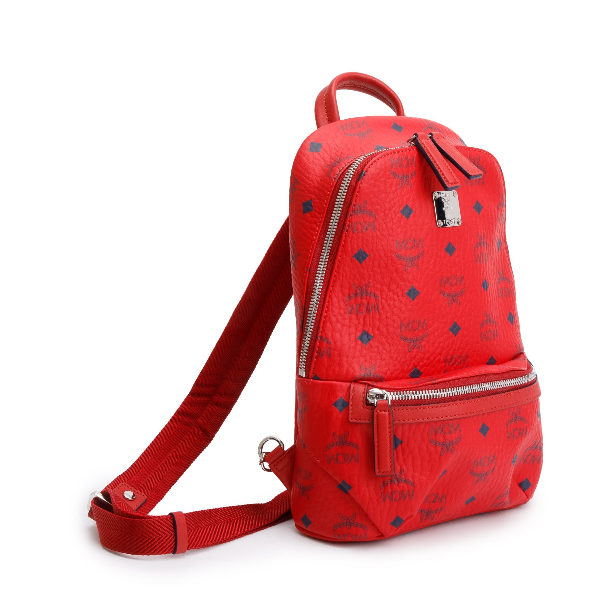 MCM Red Visetos Sling Small Backpack
