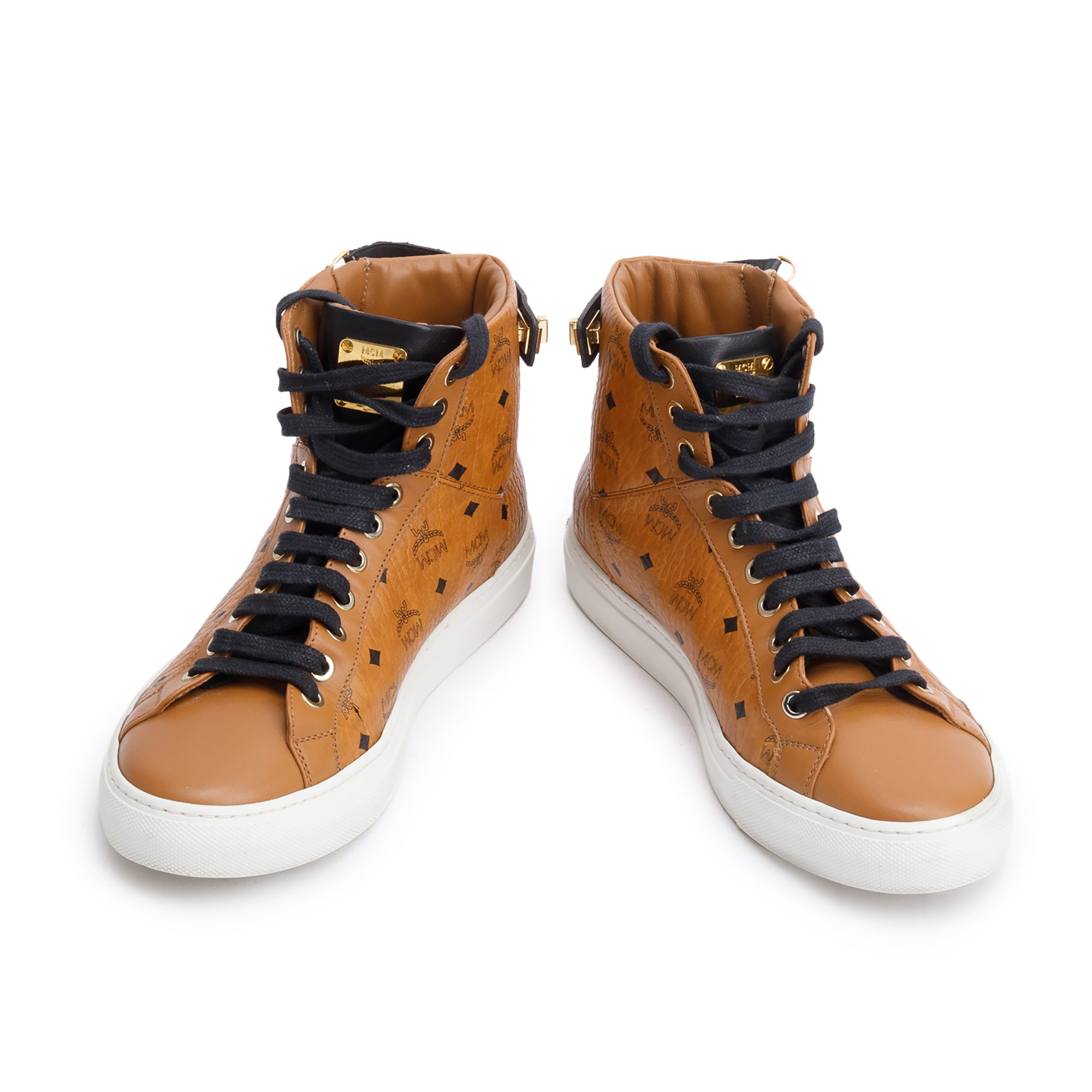 MCM Cognac Visetos Men's High-Top Terrain Leather Sneakers, Size 40