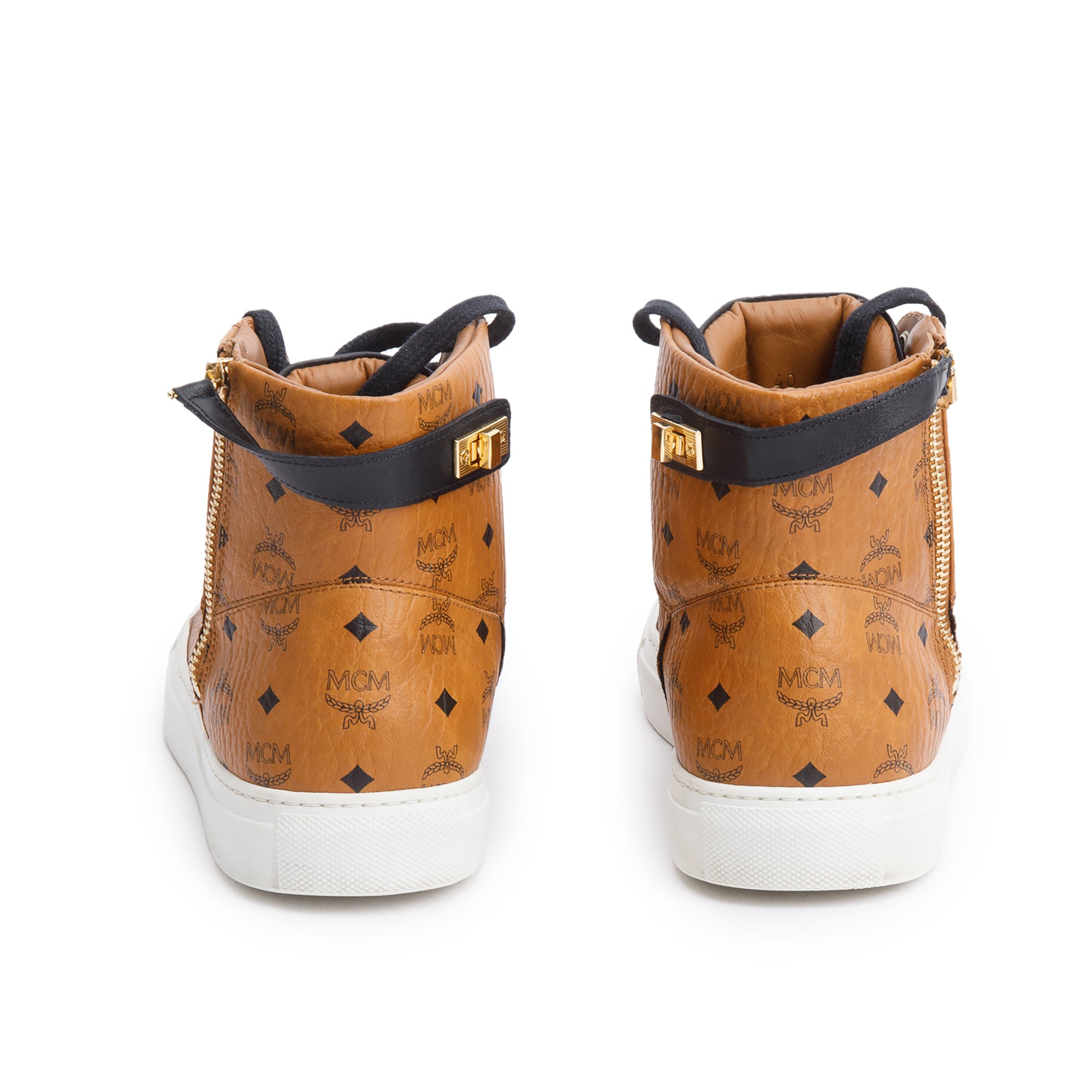 MCM Cognac Visetos Men's High-Top Terrain Leather Sneakers, Size 40