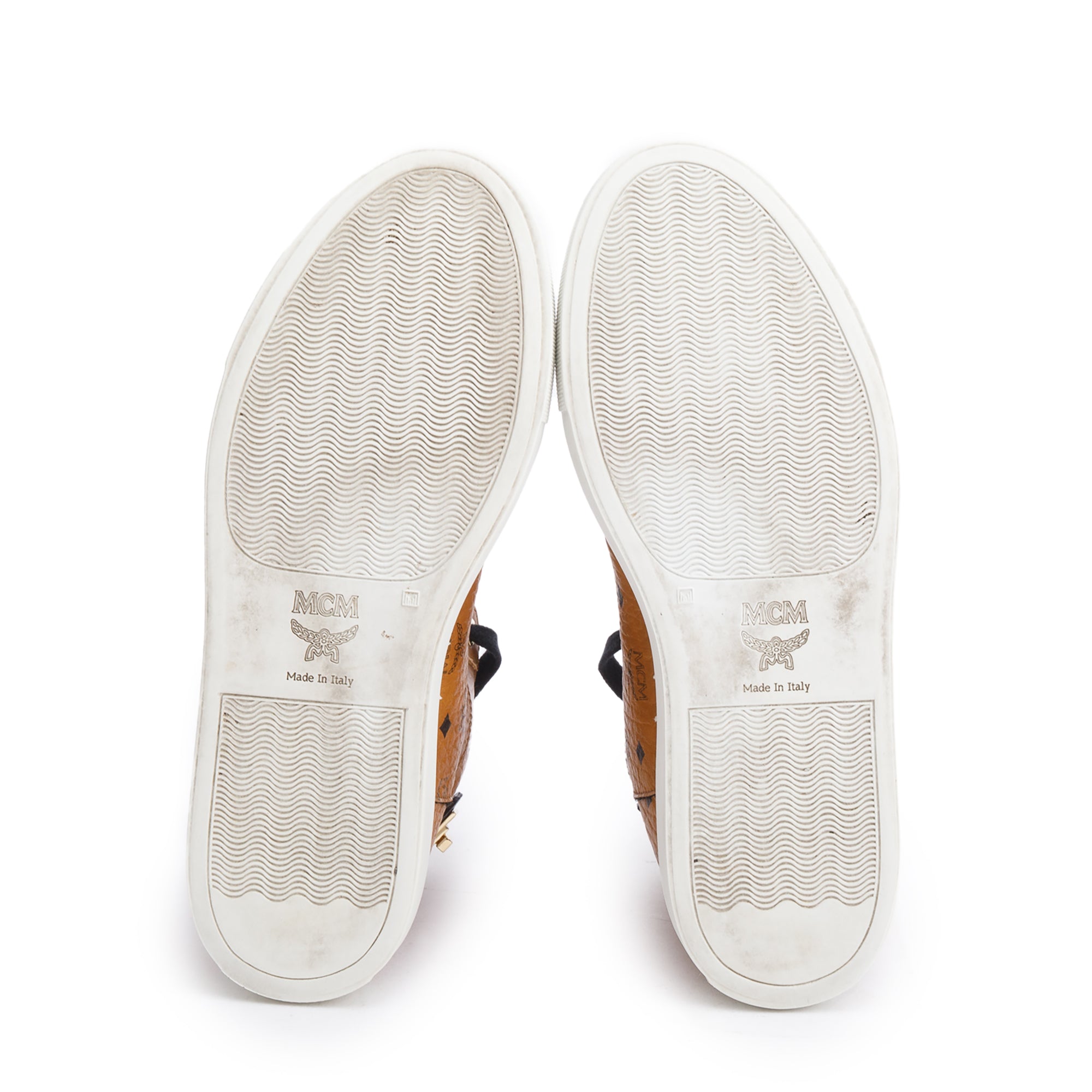 MCM Cognac Visetos Men's High-Top Terrain Leather Sneakers, Size 40