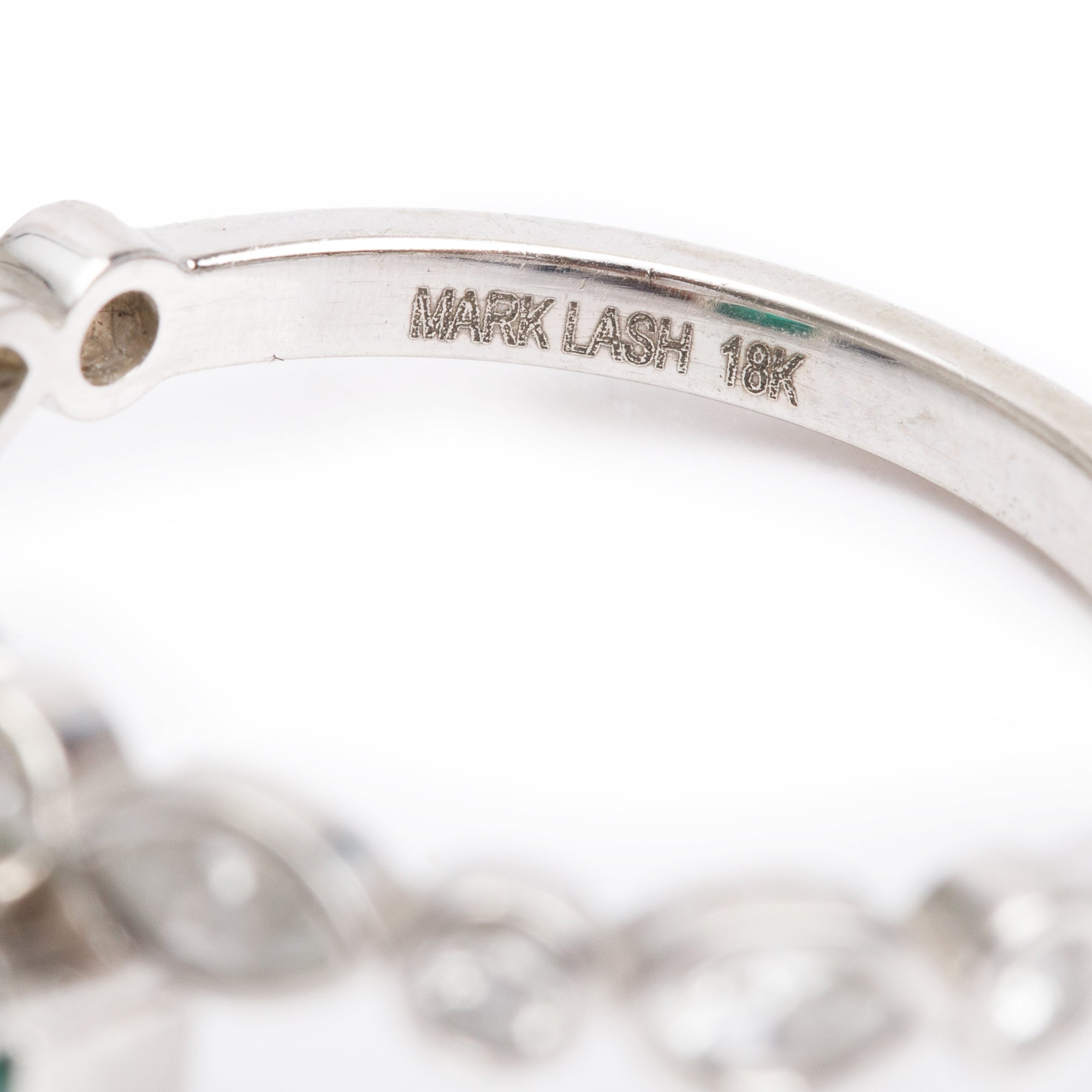 Mark Lash 18k White Gold Emerald & Diamond Ring, Size 7
