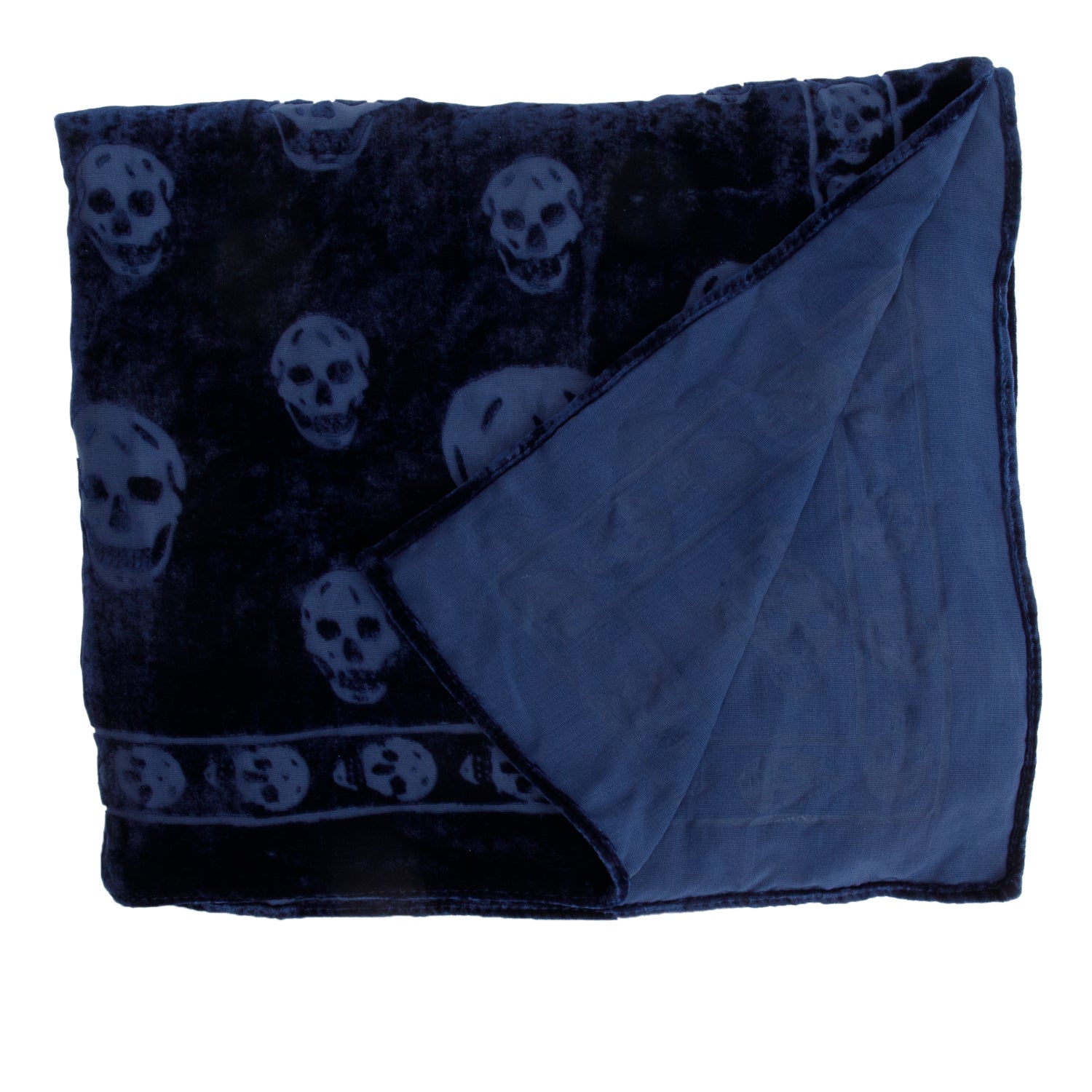 Alexander McQueen Blue Skull Printed Velvet Silk Scarf