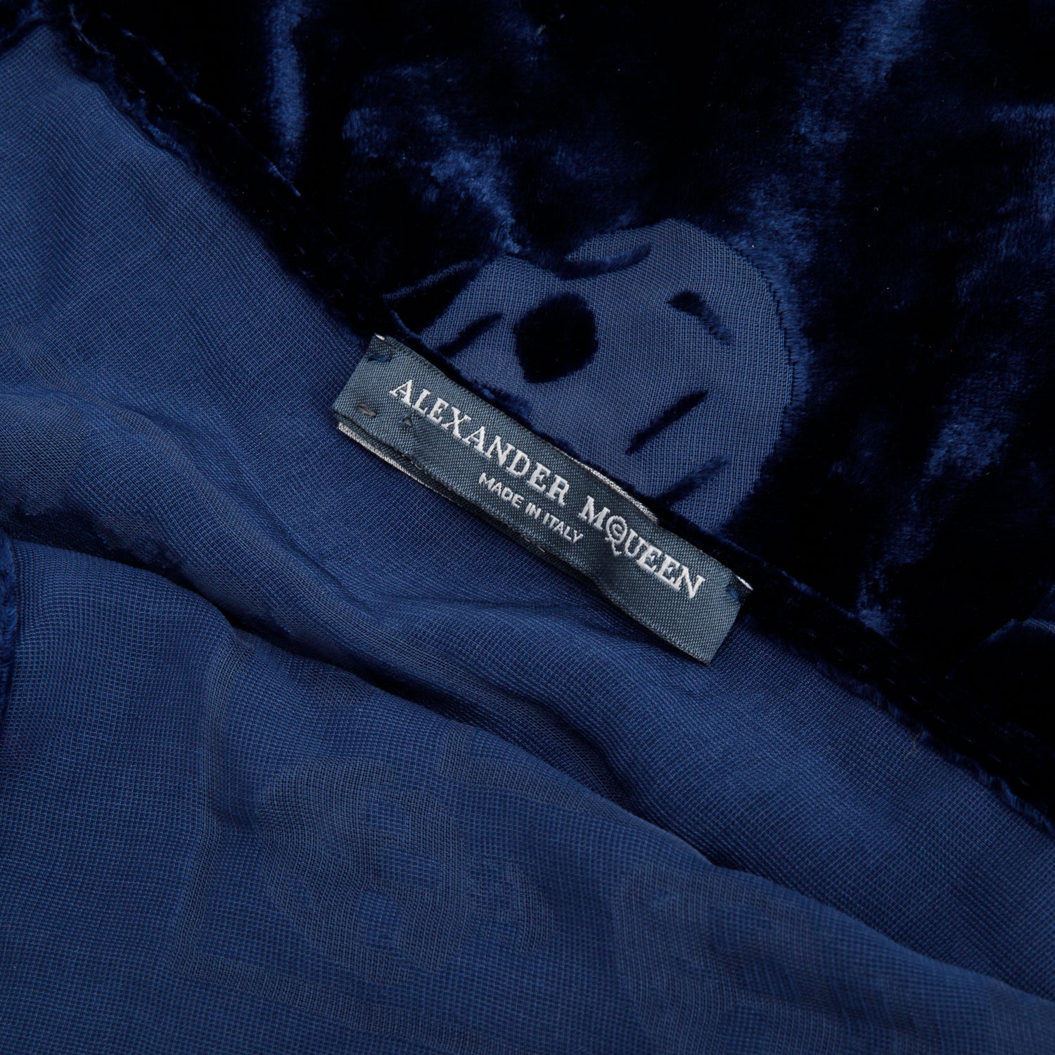 Alexander McQueen Blue Skull Printed Velvet Silk Scarf