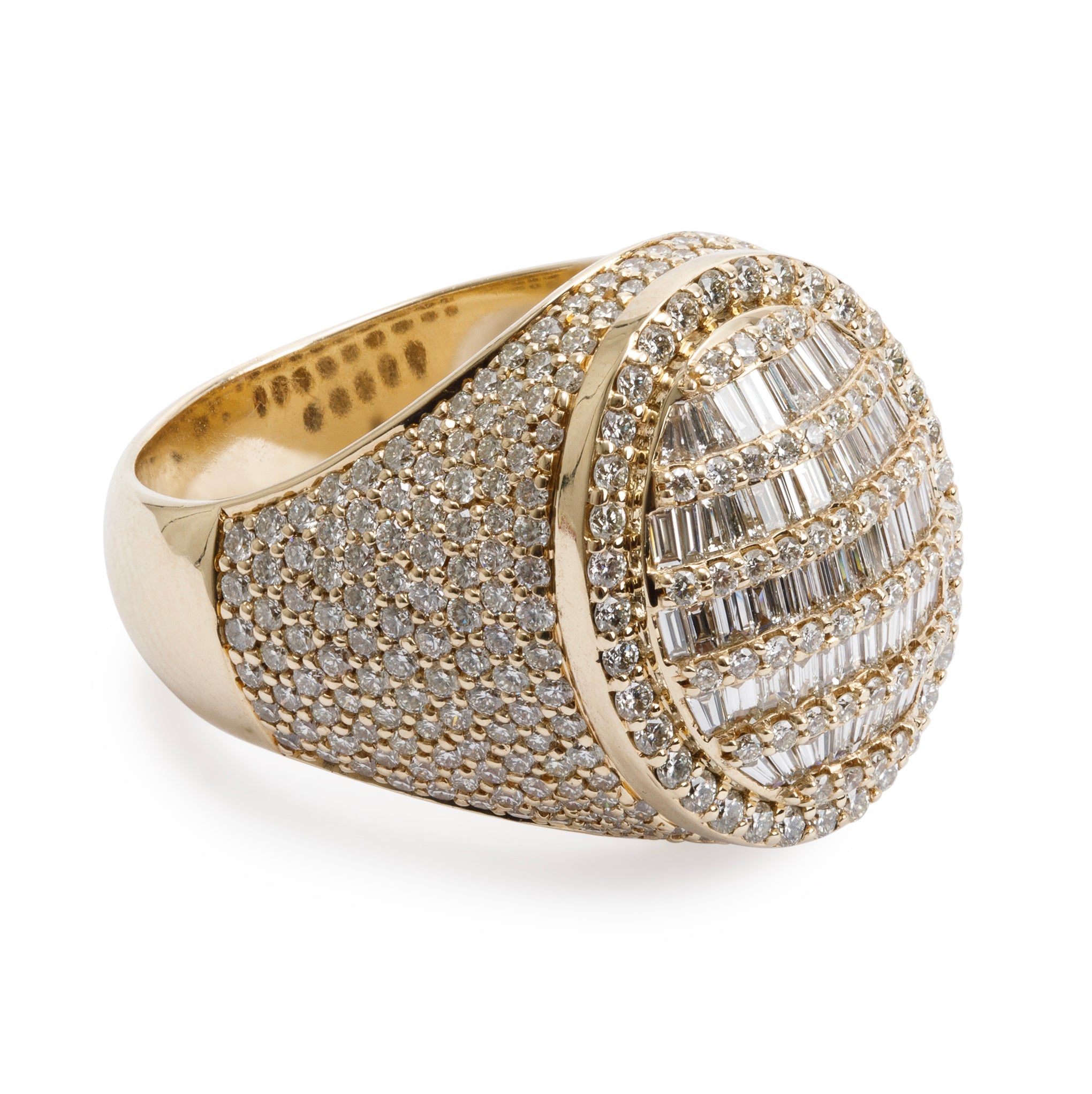 Men's 10k Yellow Gold 4.28 tcw. Pave Diamond Oval Top Signet Ring