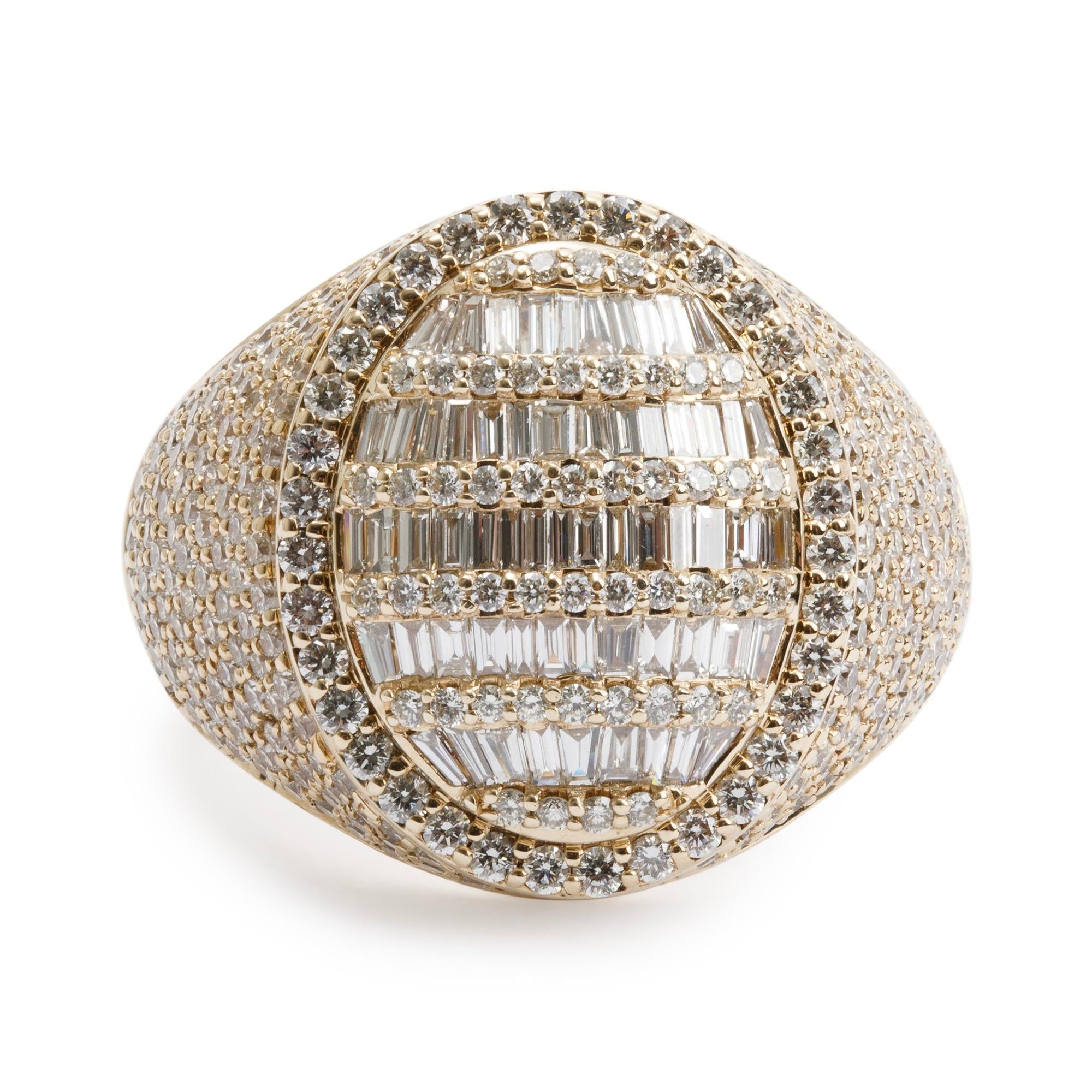 Men's 10k Yellow Gold 4.28 tcw. Pave Diamond Oval Top Signet Ring