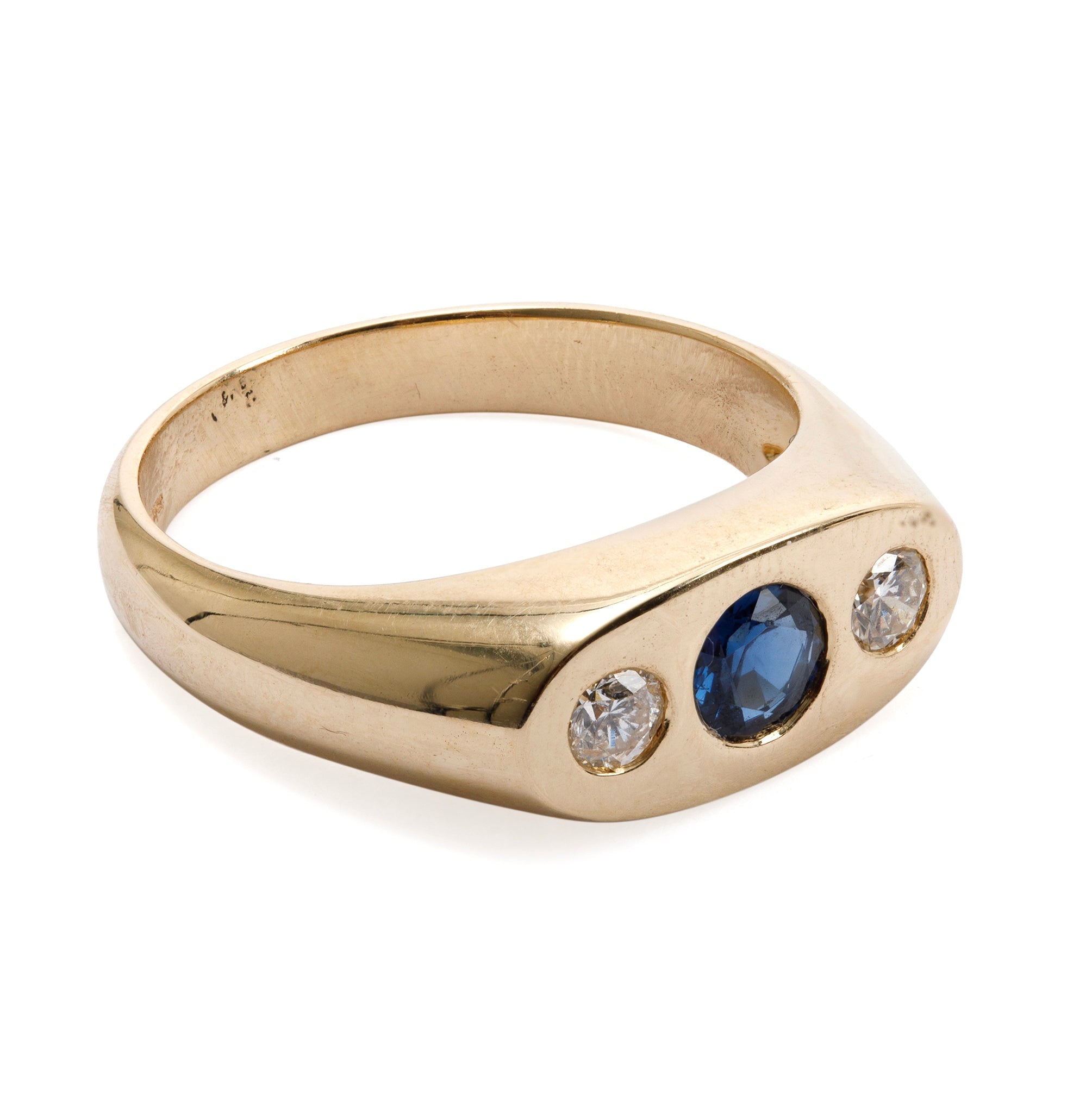 Men's 14k Yellow Gold Sapphire & Diamond 3-Stone Ring