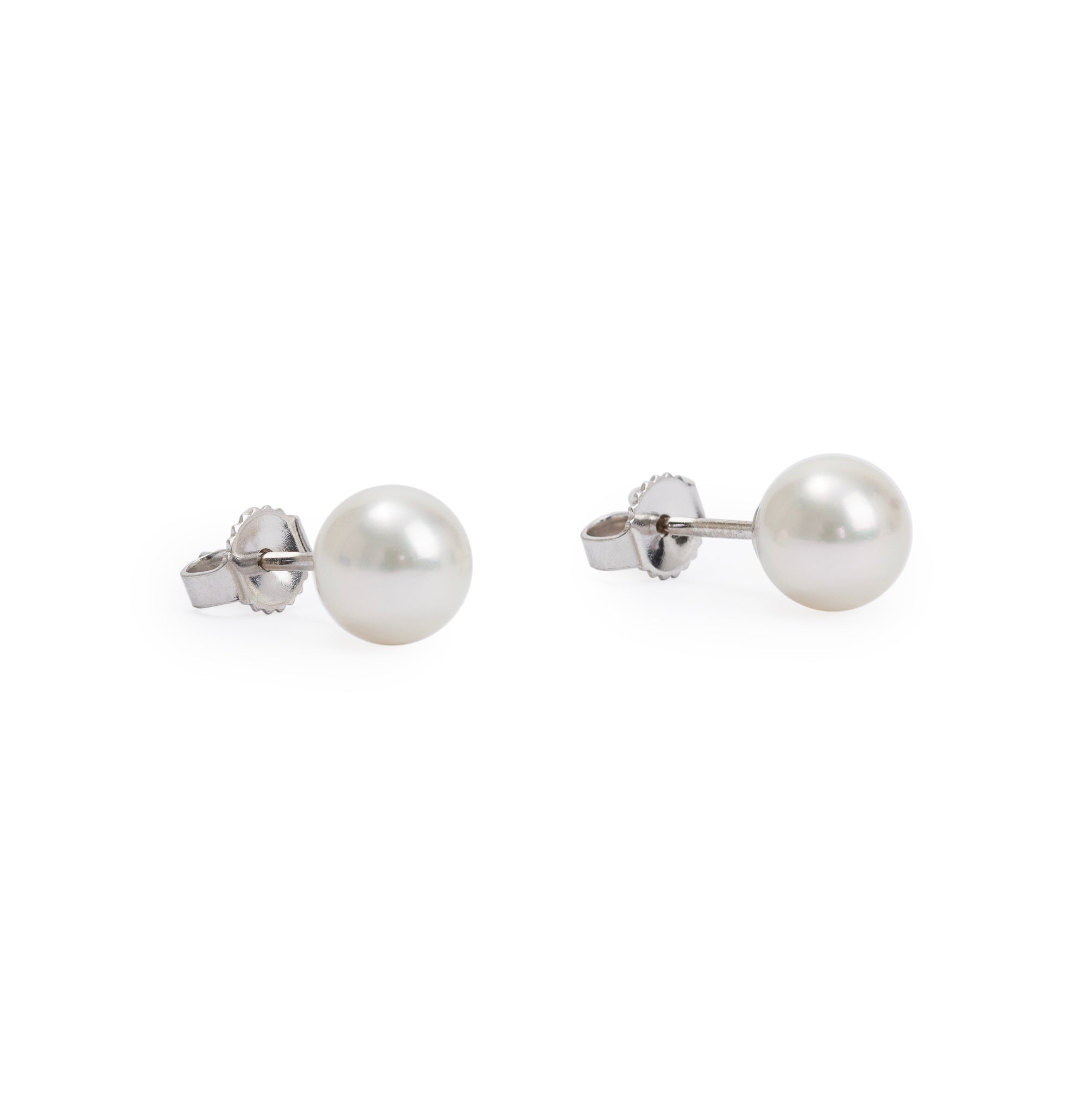 Mikimoto 18k White Gold 7MM Akoya Pearl Stud Earrings w/ Box & Certificate