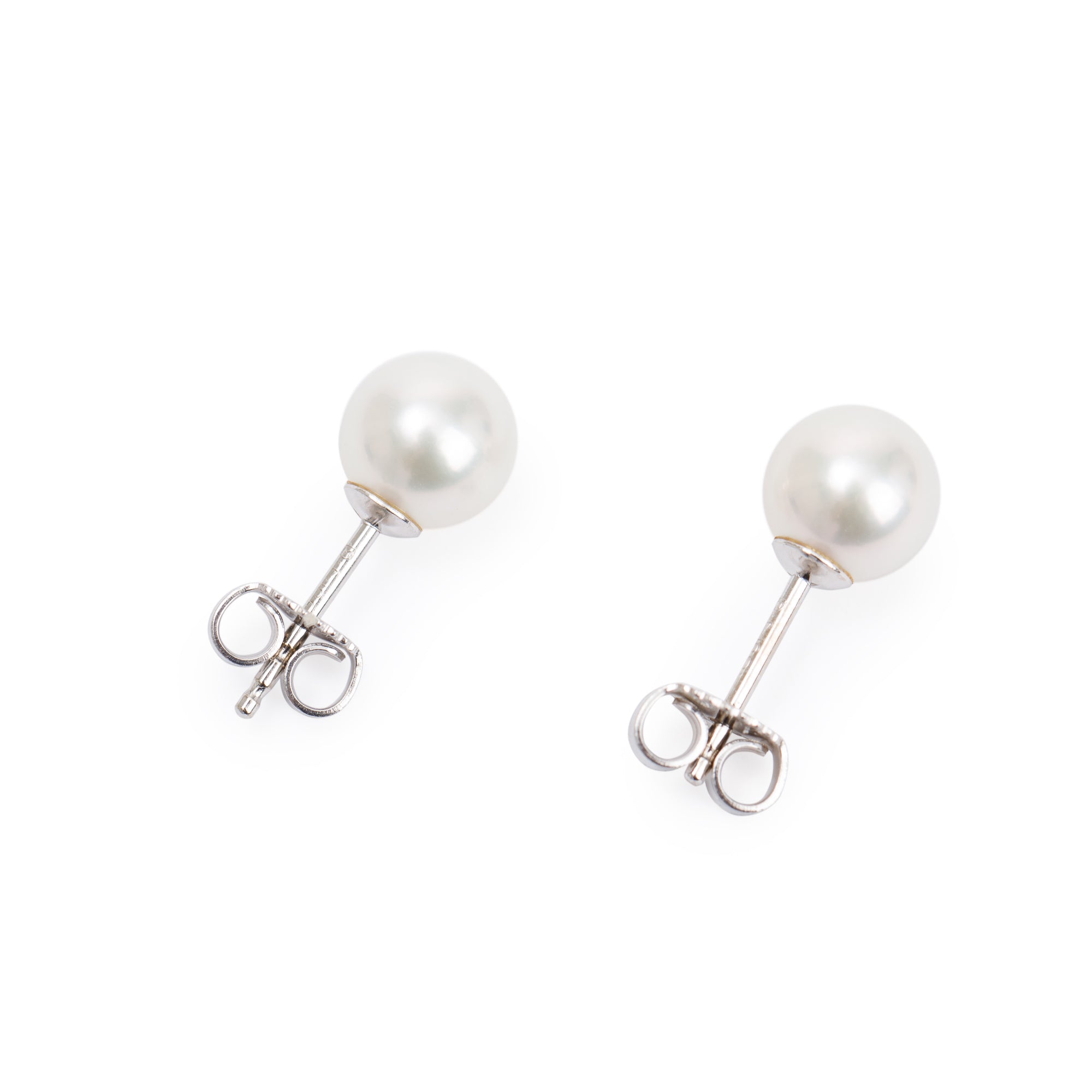 Mikimoto 18k White Gold 7MM Akoya Pearl Stud Earrings w/ Box & Certificate