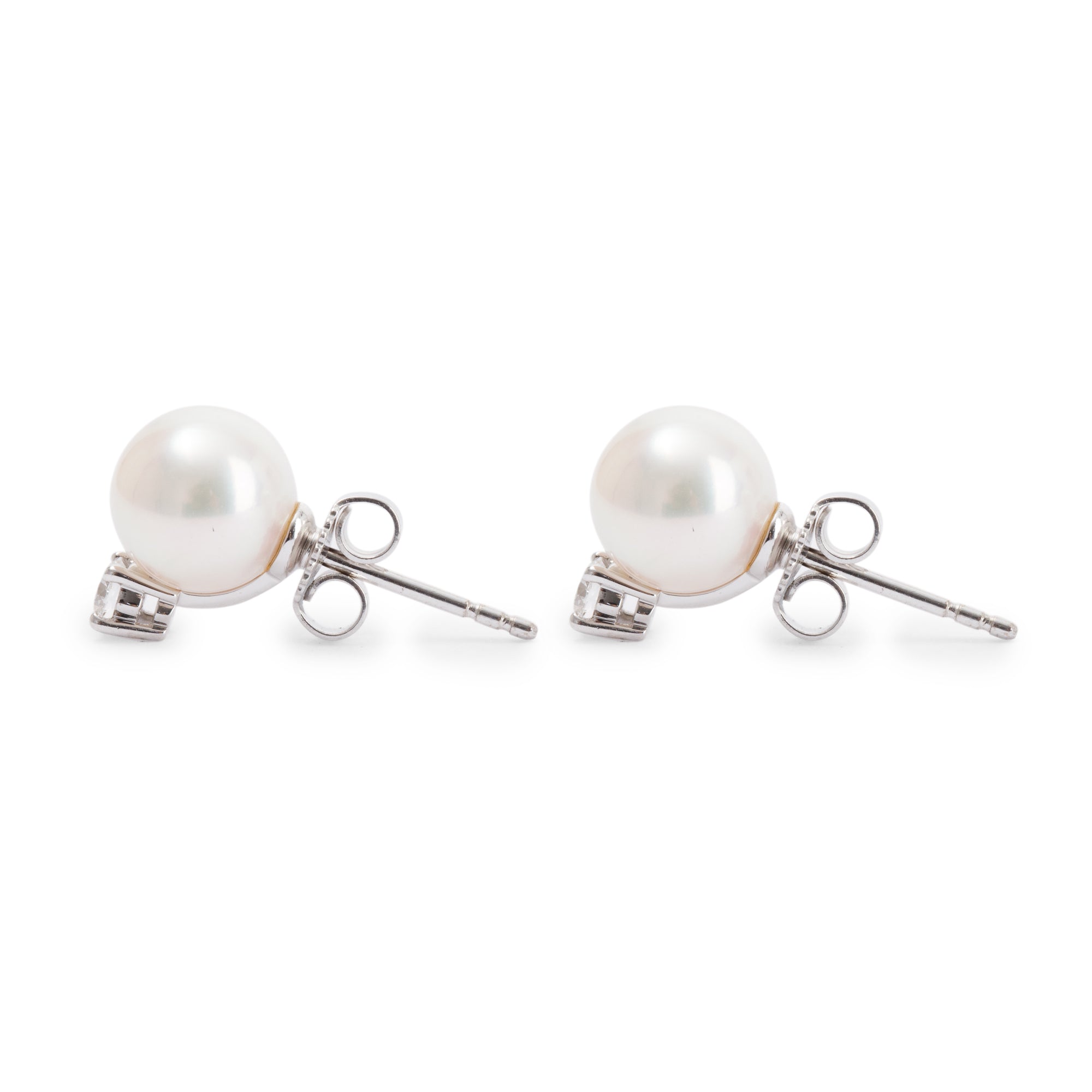 Mikimoto 18k White Gold Diamond & Akoya Pearl Stud Earrings