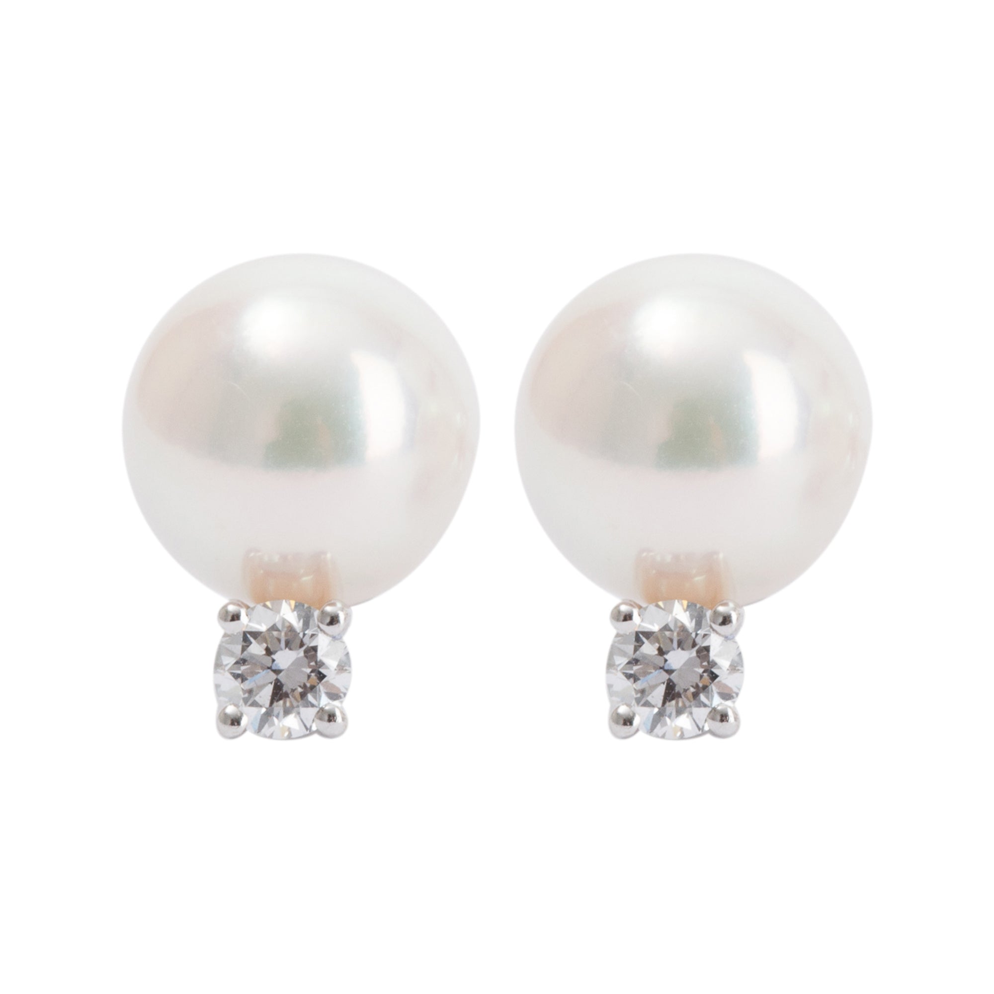 Mikimoto 18k White Gold Diamond & Akoya Pearl Stud Earrings