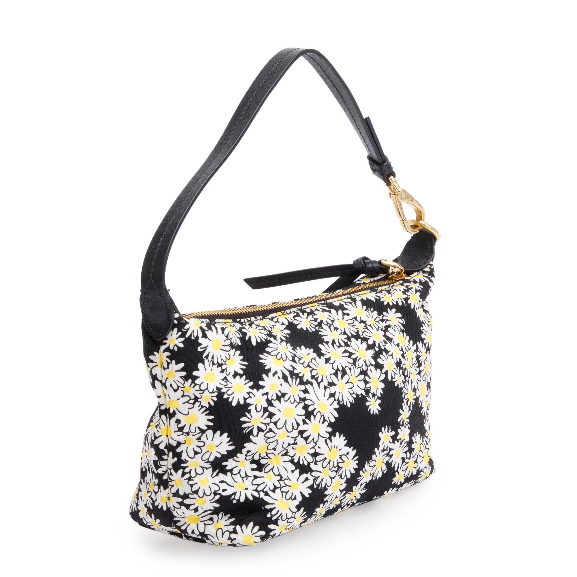 Miu Miu Black Floral Print Nylon Spirit Cire Shoulder Bag