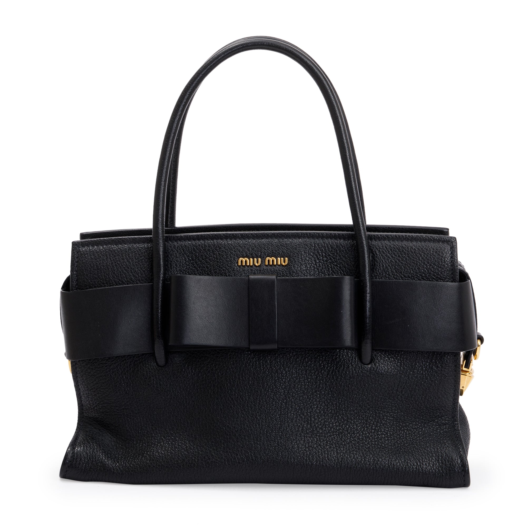Miu Miu Black Leather Madras Fiocco Bow Tote w/ Strap
