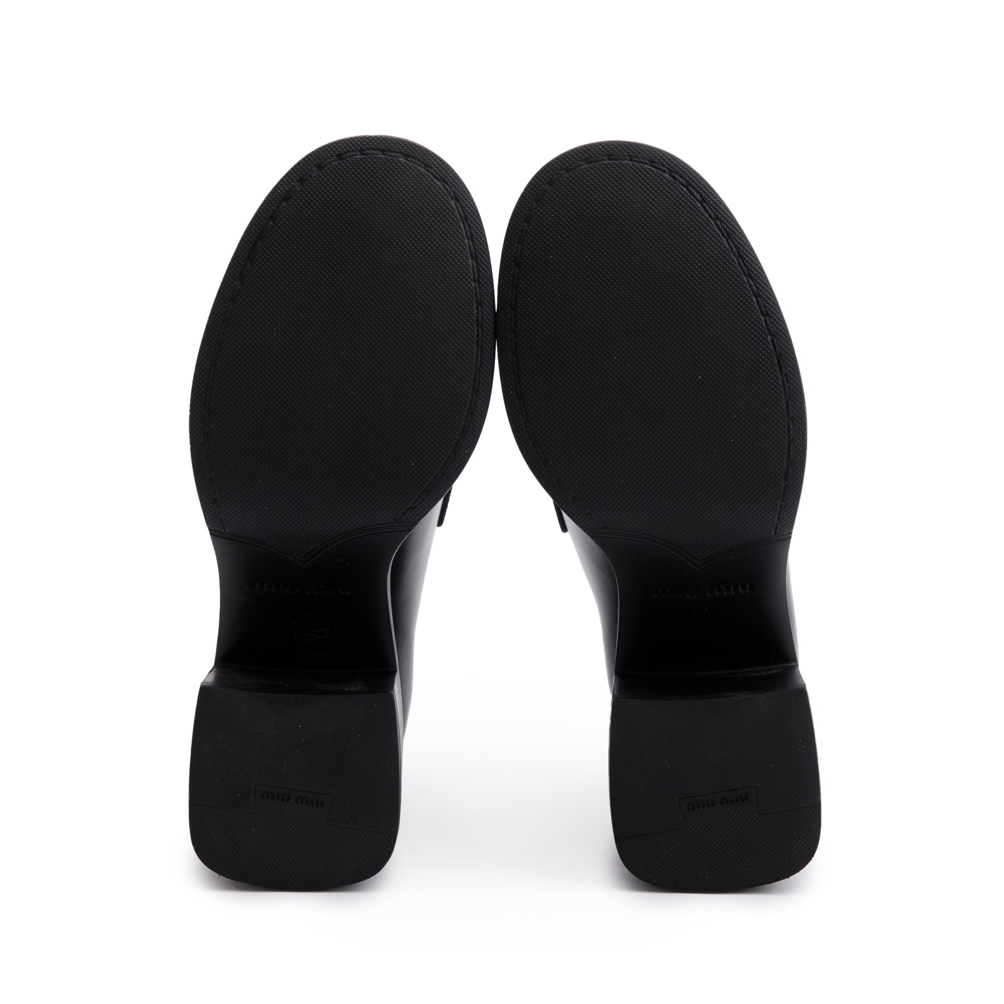 Miu Miu Black Leather Penny Loafers, Size 36