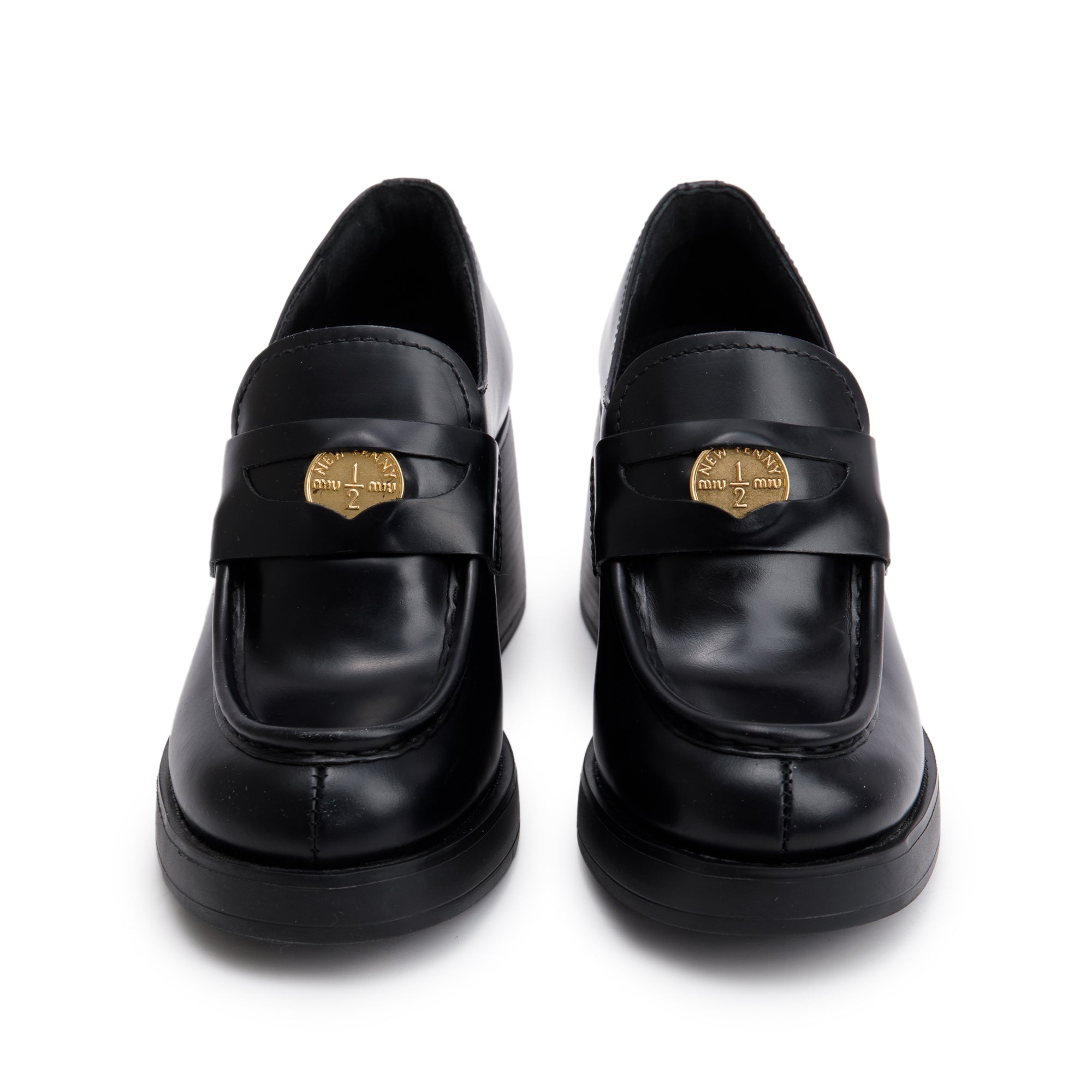 Miu Miu Black Leather Penny Loafers, Size 36