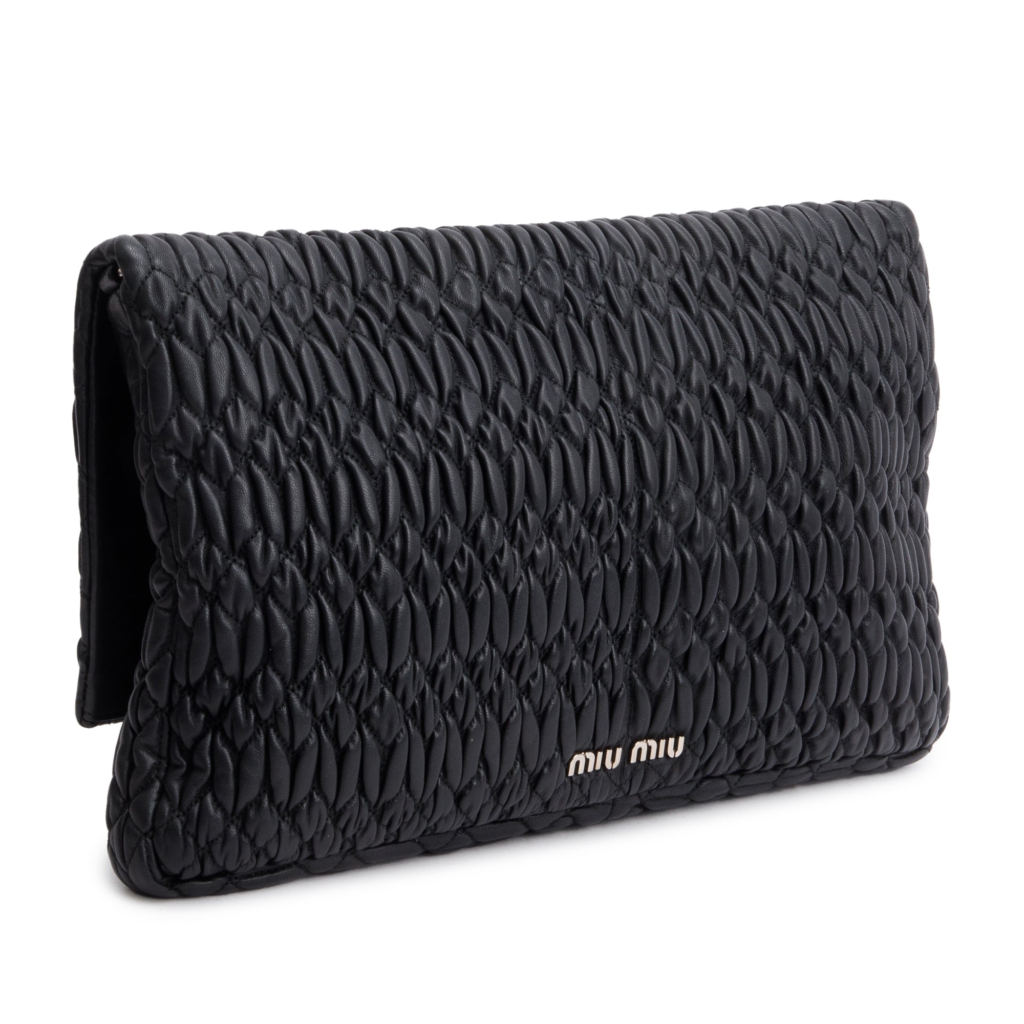 Miu Miu Black Nappa Iconic Crystal Cloque Flap Shoulder Bag w/ Straps