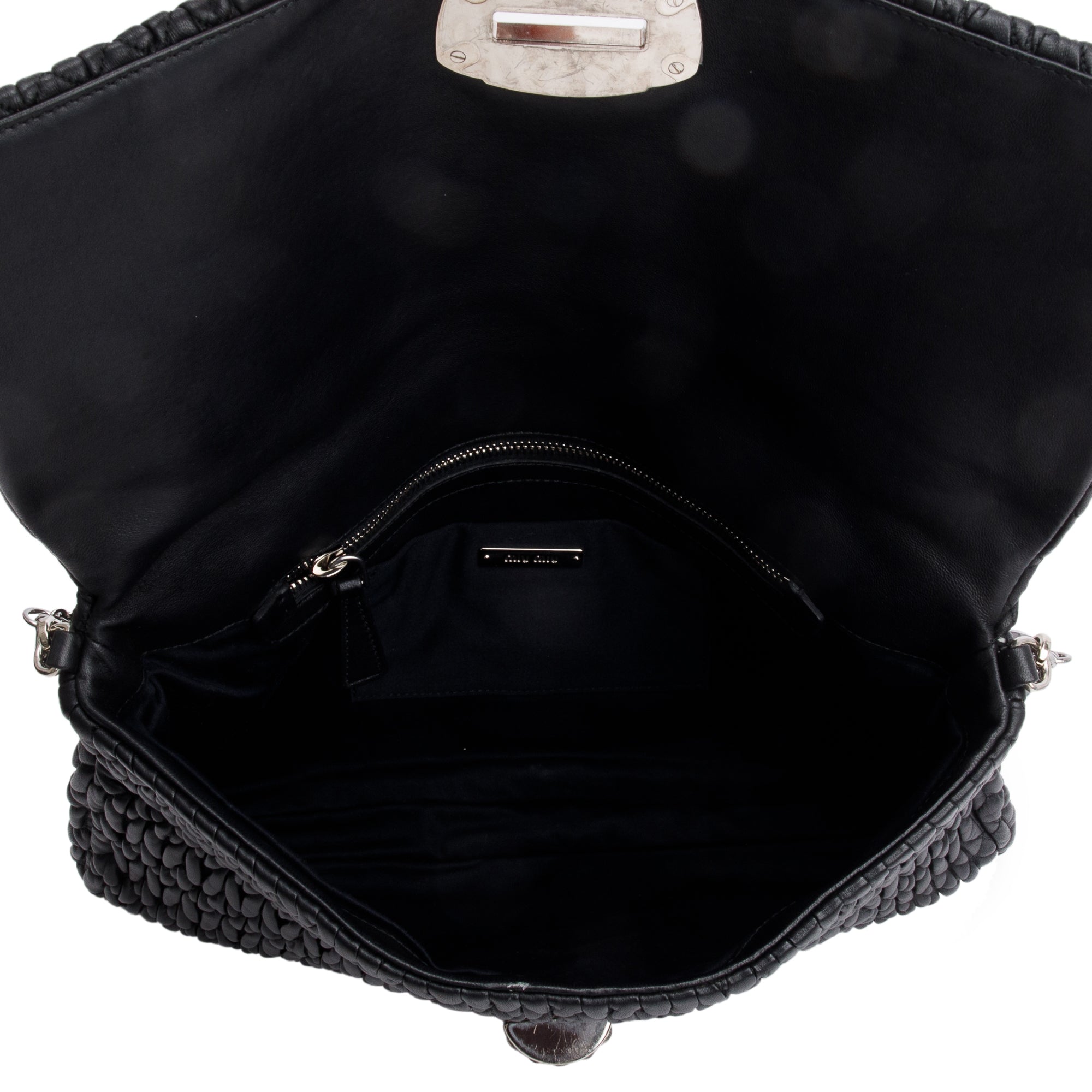 Miu Miu Black Nappa Iconic Crystal Cloque Flap Shoulder Bag w/ Straps