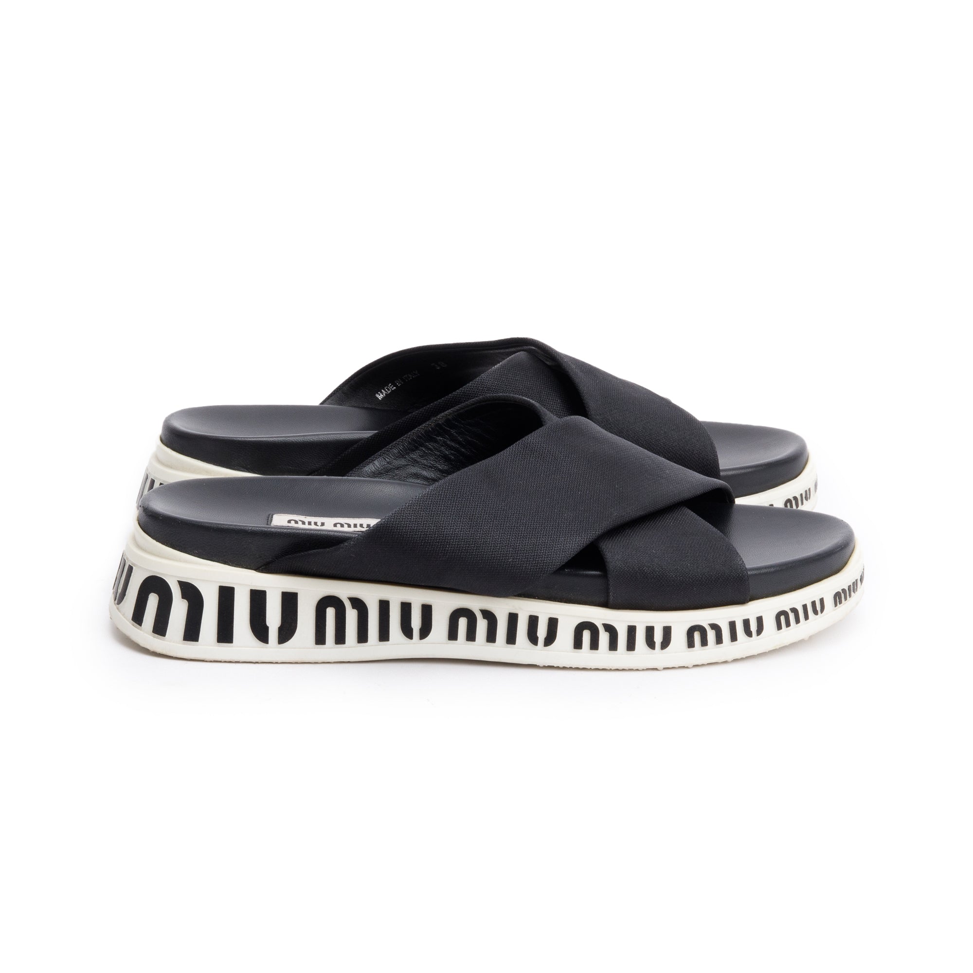 Miu Miu Black Nylon Tech White Rubber Logo Sandals, Size 38 – OLIVER'S