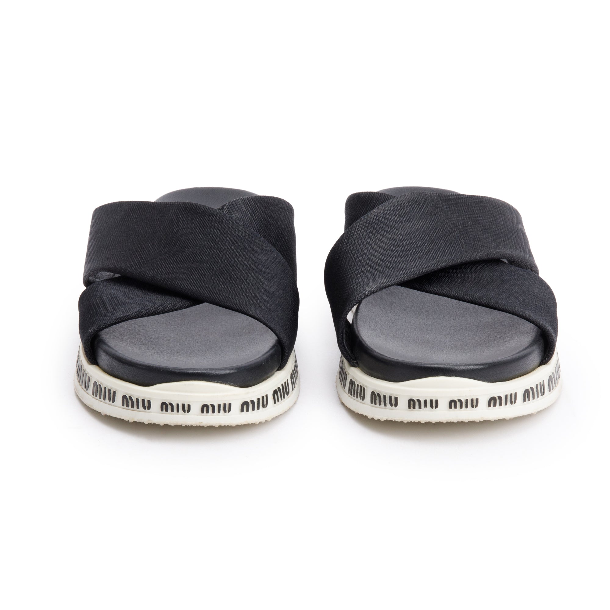 Miu Miu Black Nylon Tech White Rubber Logo Sandals, Size 38 – OLIVER'S