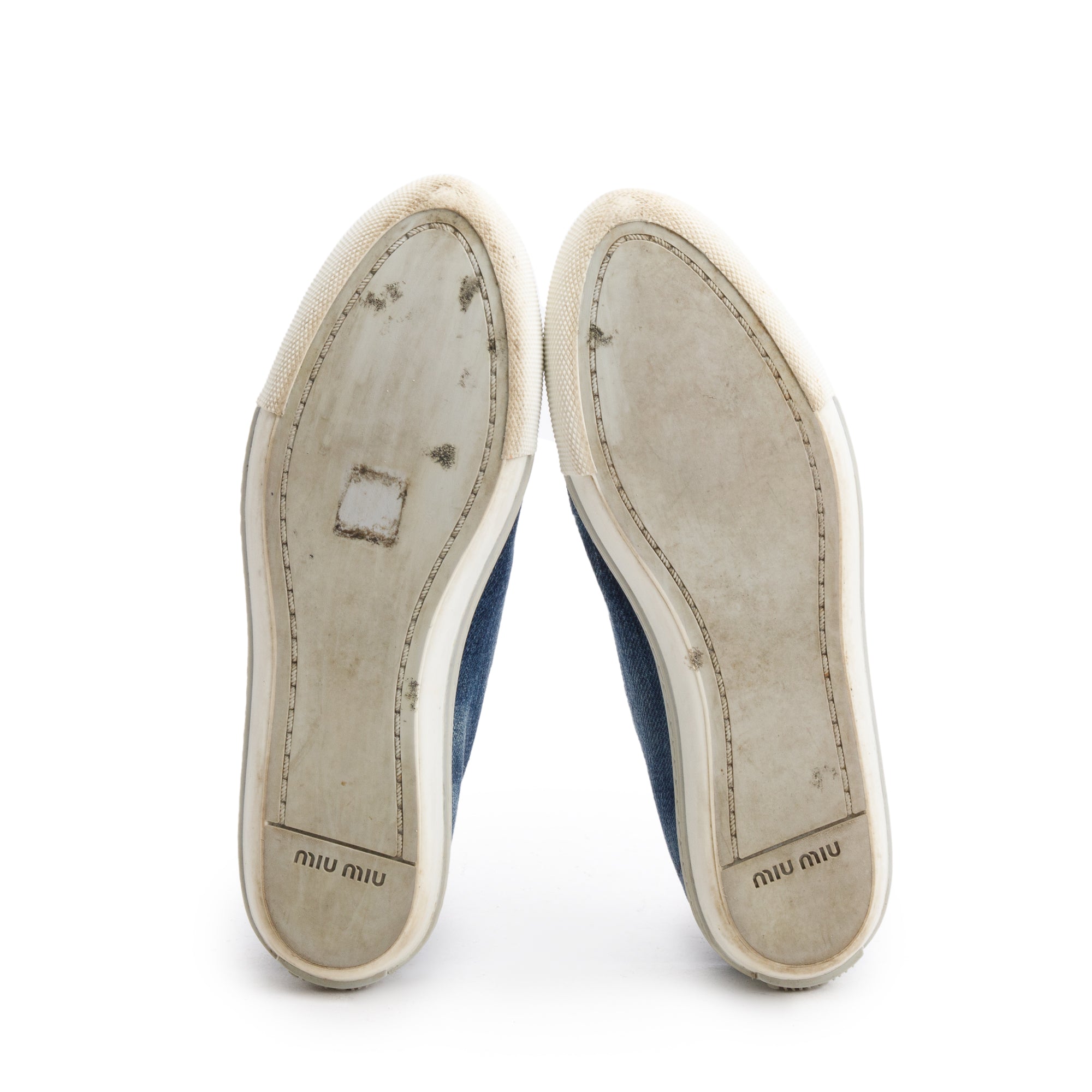 Miu Miu Blue Denim Crystal Embellished Sneakers, Size 38.5