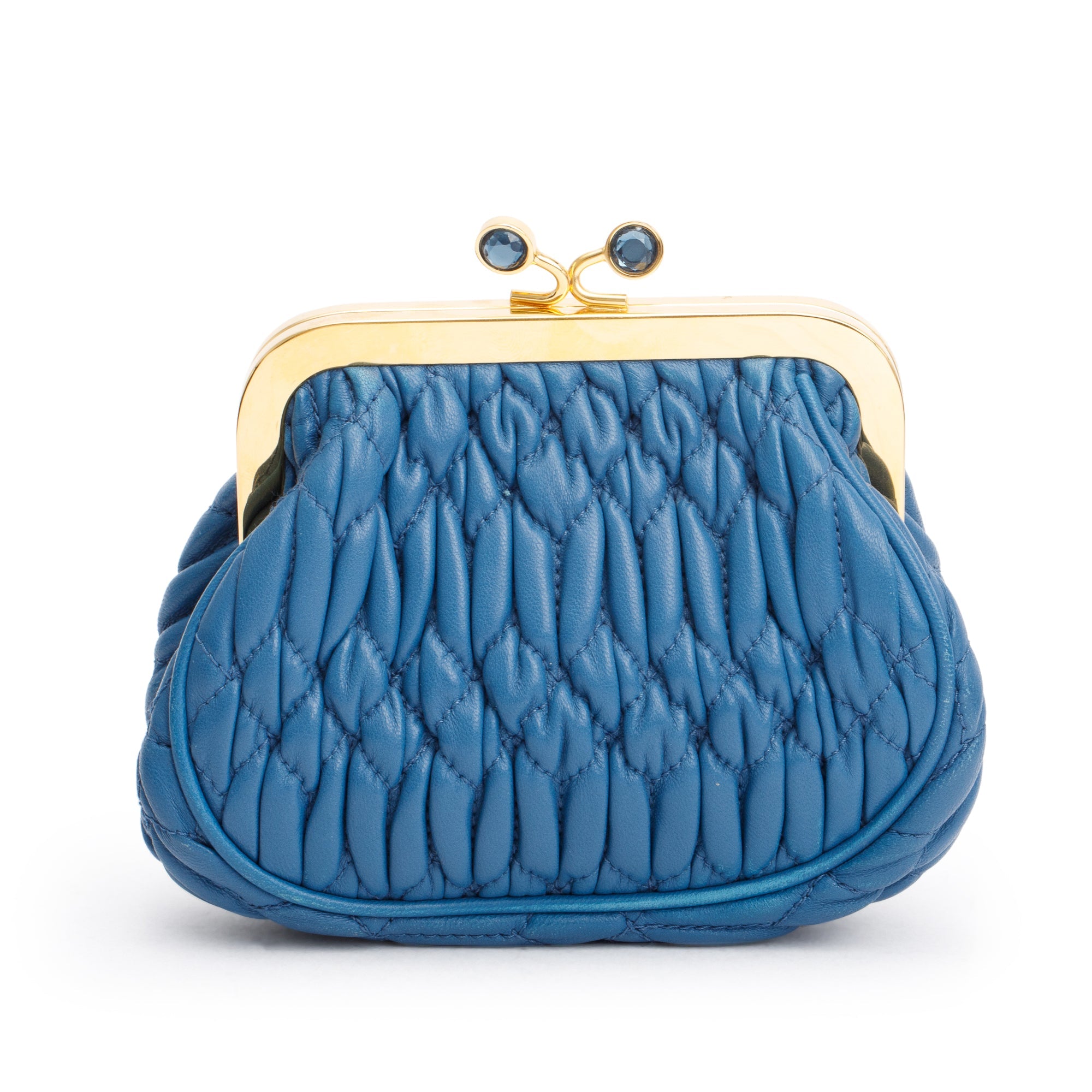 Miu Miu Blue Matelasse Nappa Leather Kiss Lock Mini Pouch