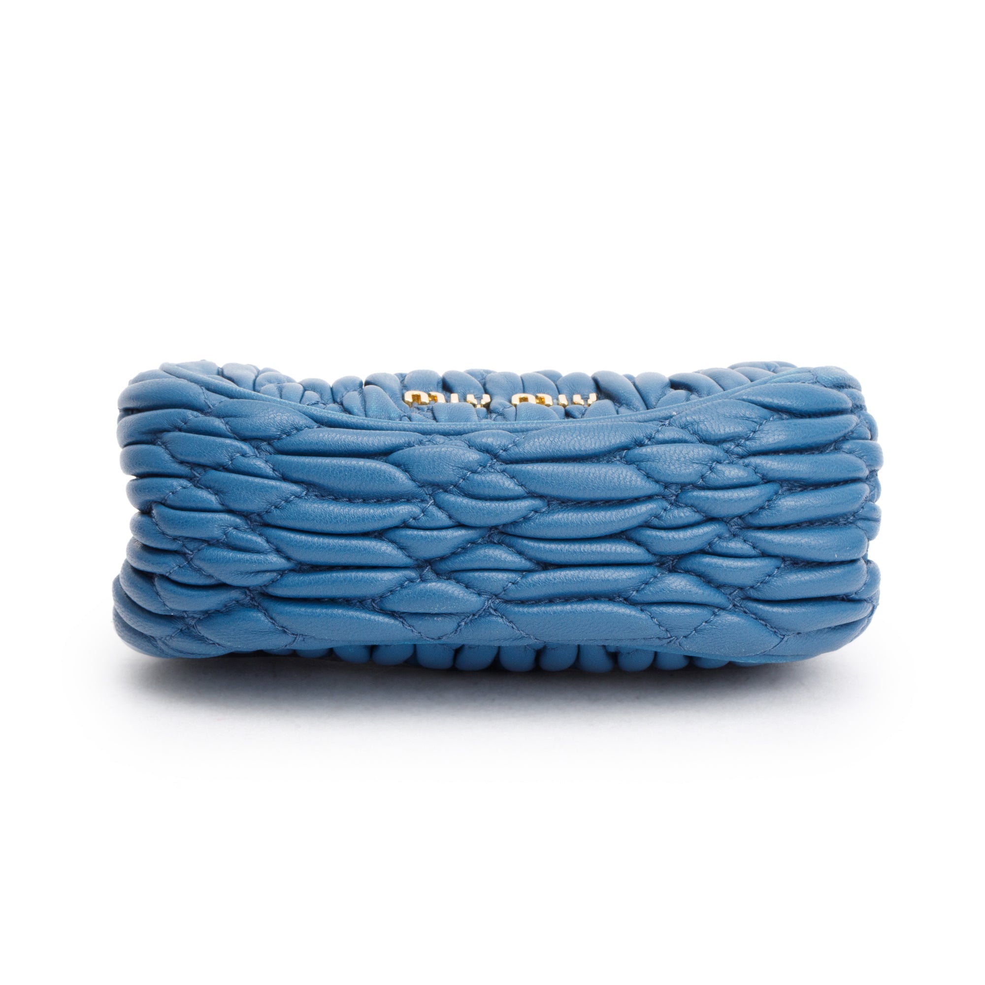 Miu Miu Blue Matelasse Nappa Leather Kiss Lock Mini Pouch