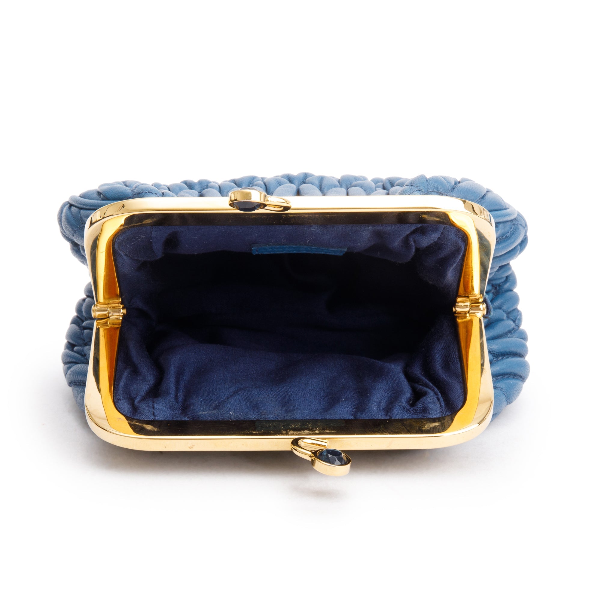 Miu Miu Blue Matelasse Nappa Leather Kiss Lock Mini Pouch