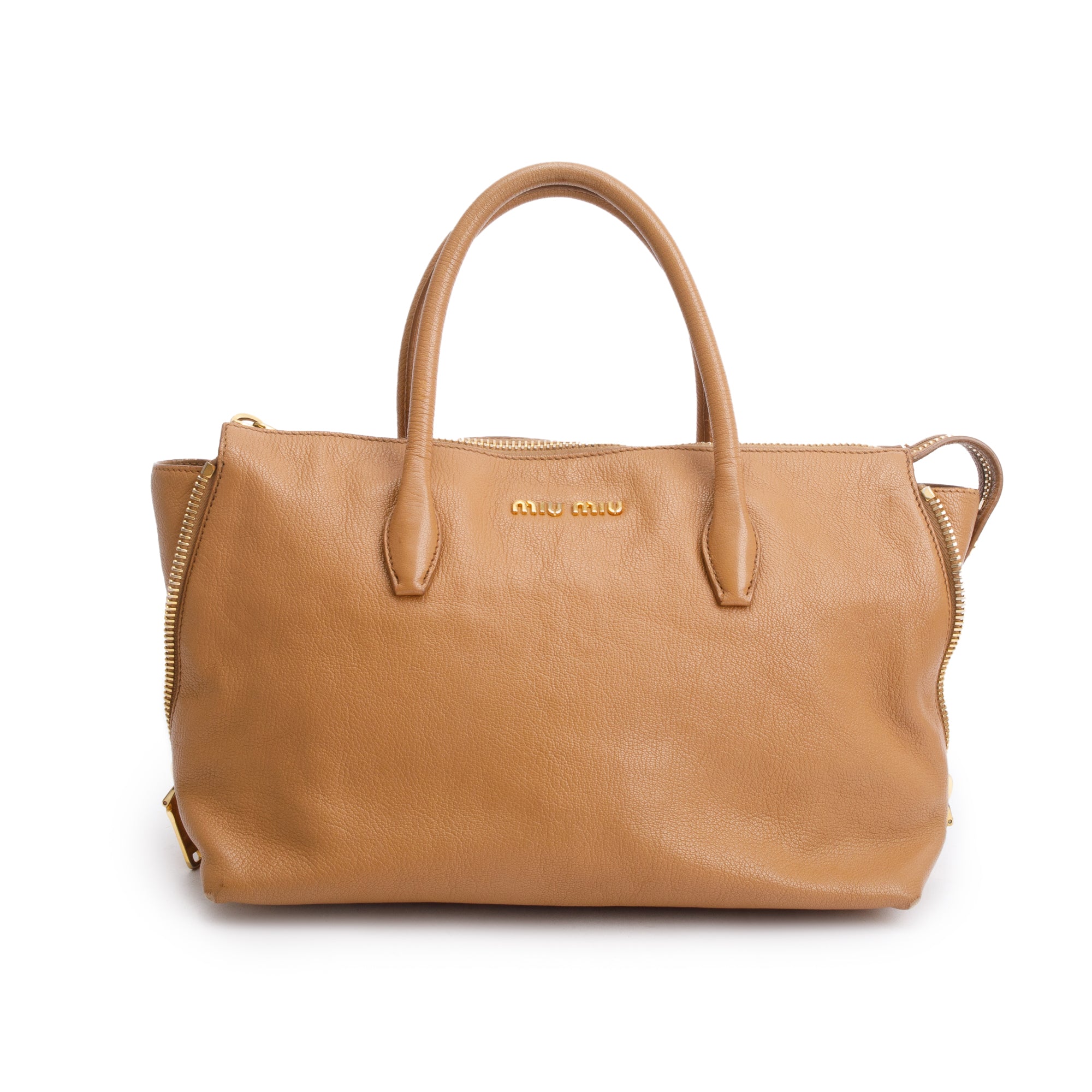 Miu Miu Brown Leather Madras Bauletto Handle Bag w/ Strap