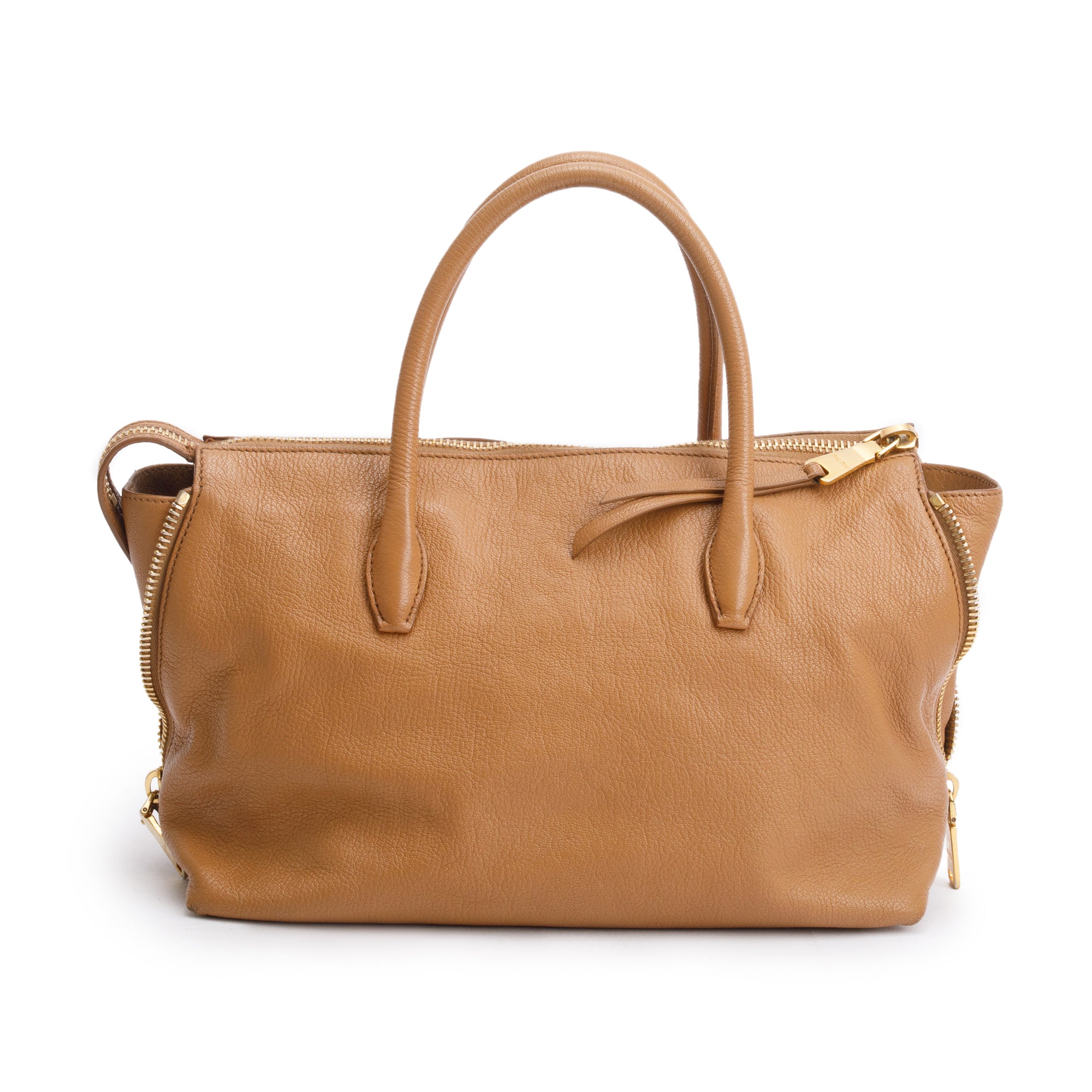Miu Miu Brown Leather Madras Bauletto Handle Bag w/ Strap