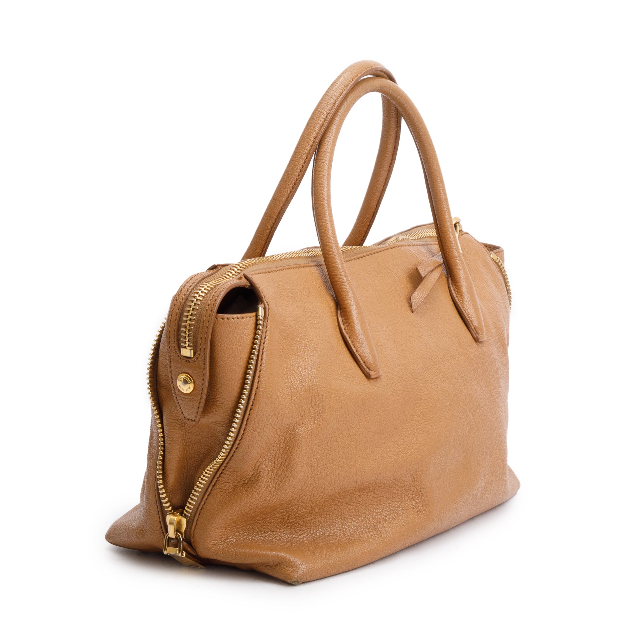 Miu Miu Brown Leather Madras Bauletto Handle Bag w/ Strap