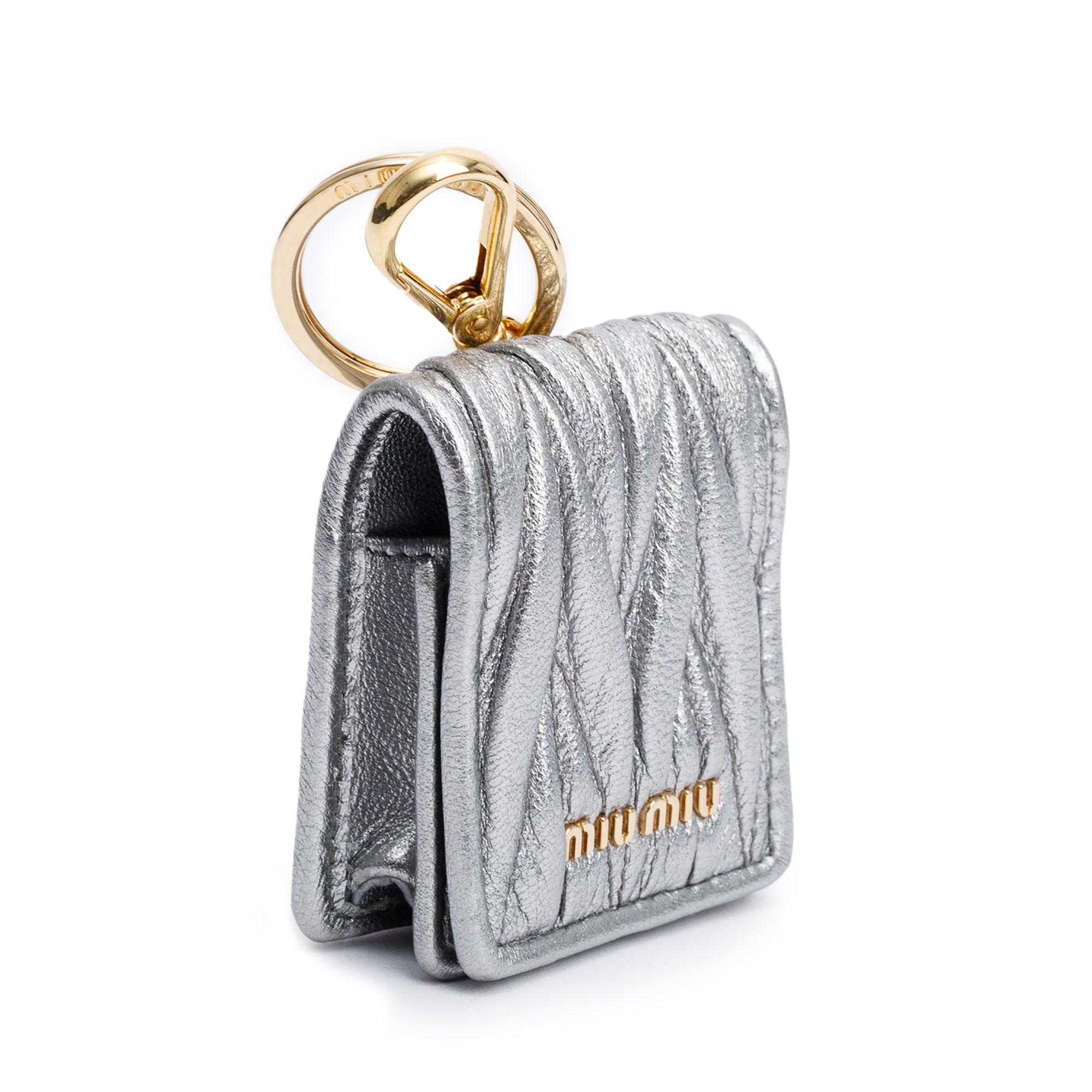Miu Miu Metallic Silver Nappa Leather Airpod Case