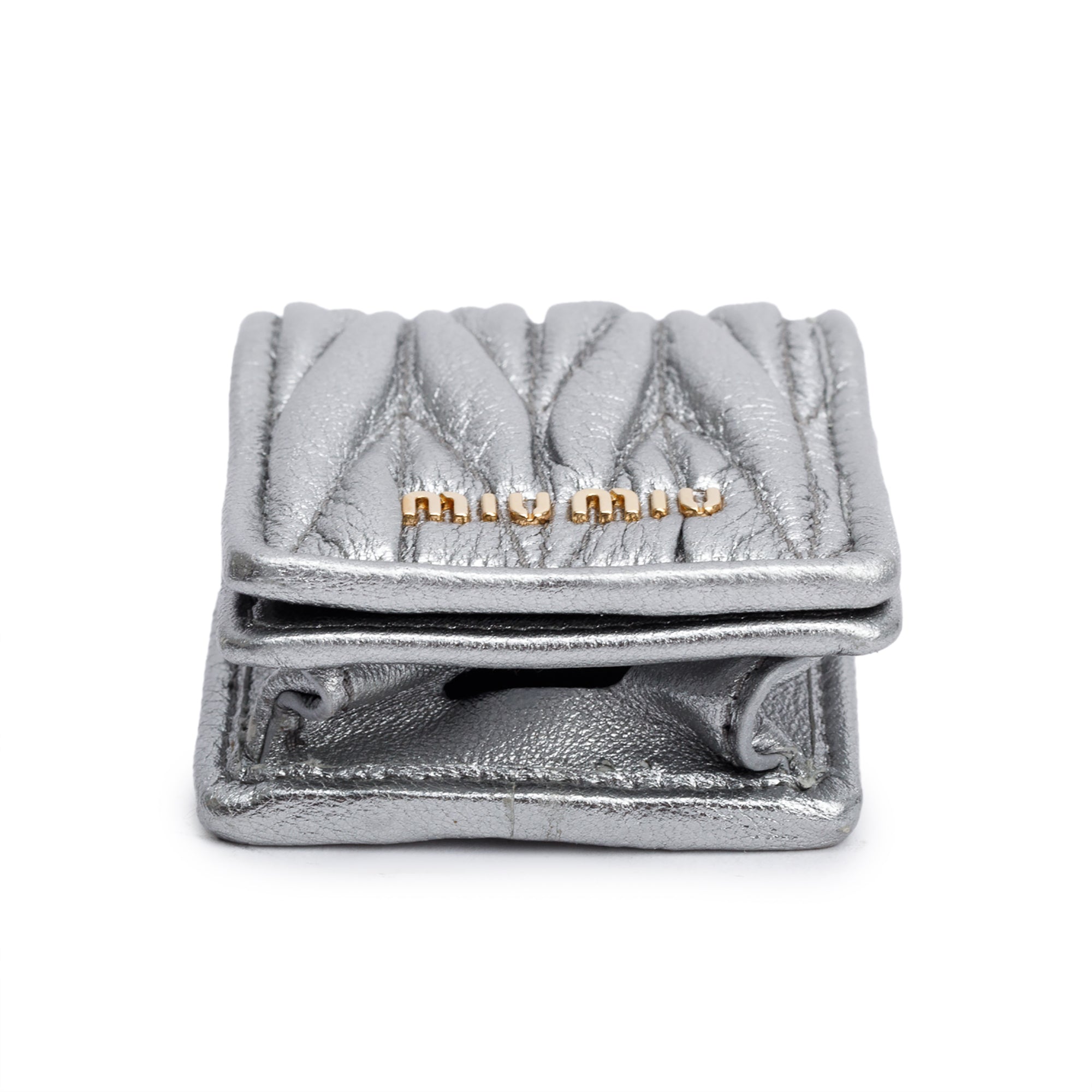 Miu Miu Metallic Silver Nappa Leather Airpod Case