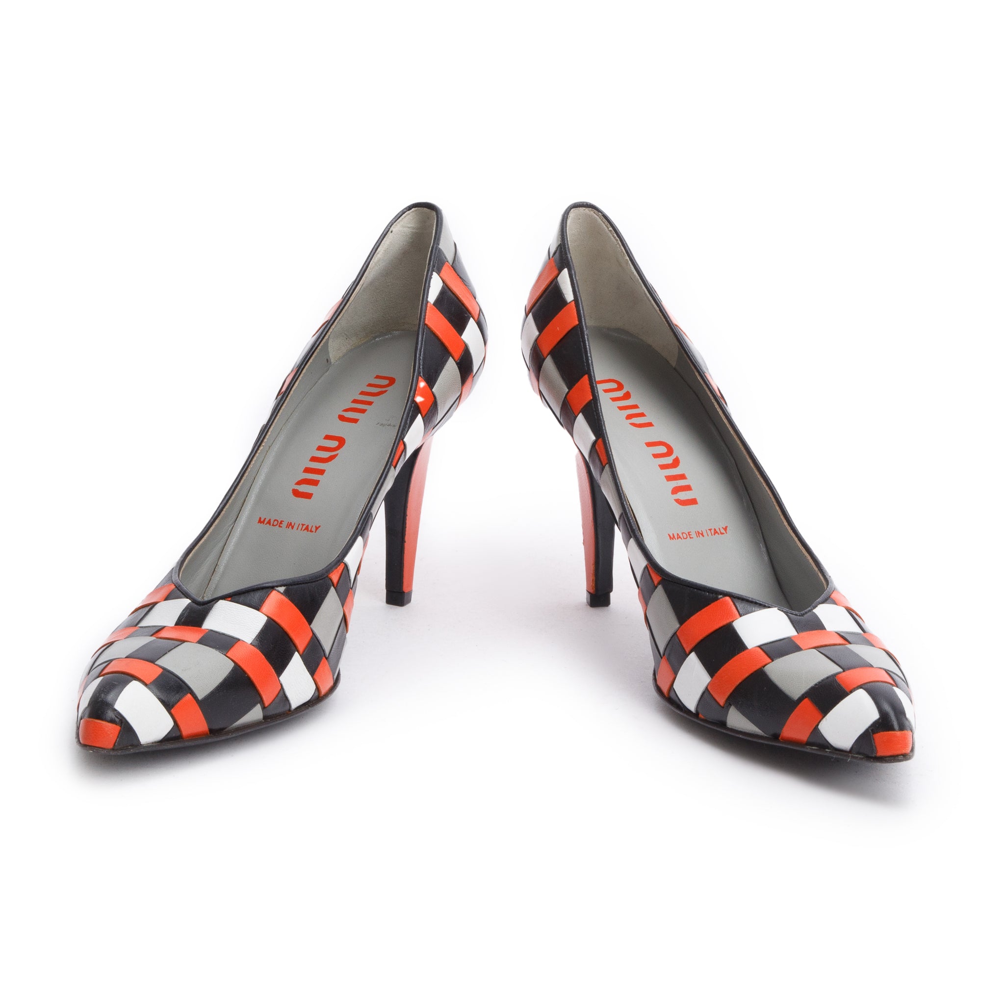 Miu Miu Multicolor Leather Weave Accent Pumps, Size 40.5