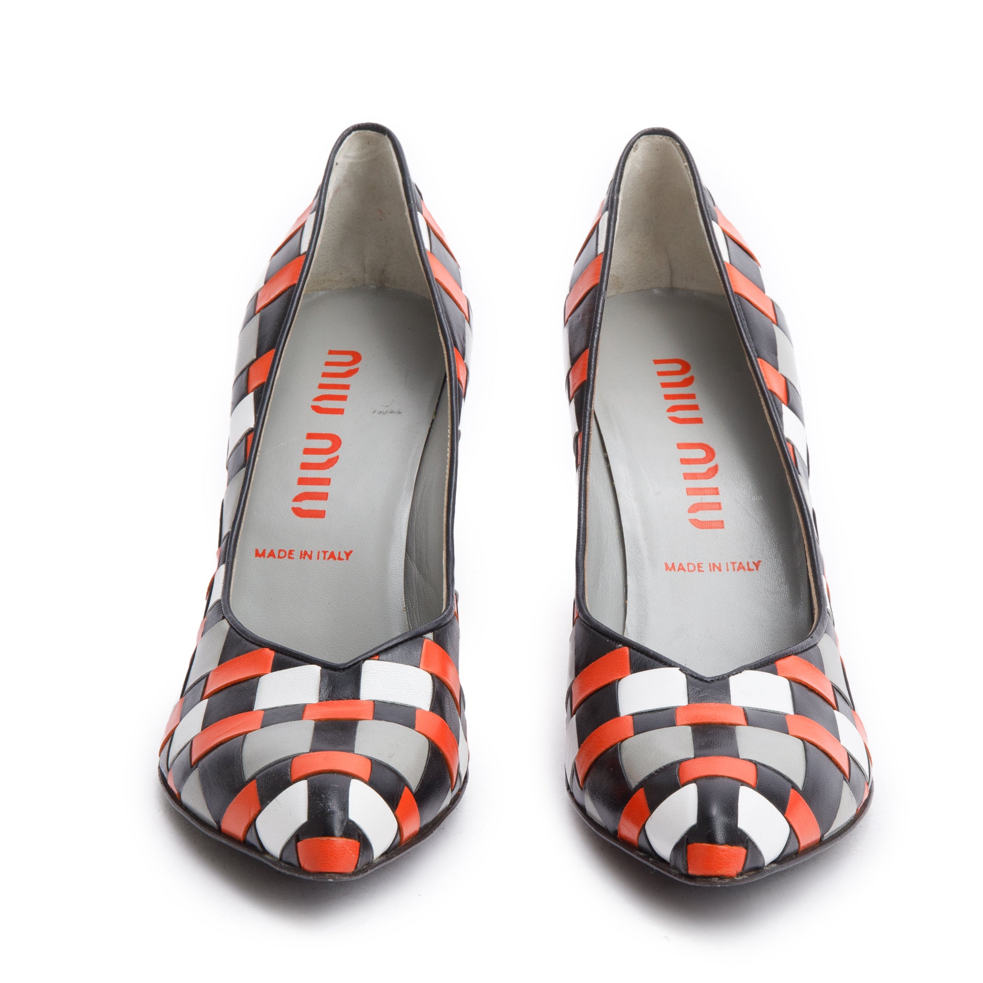 Miu Miu Multicolor Leather Weave Accent Pumps, Size 40.5