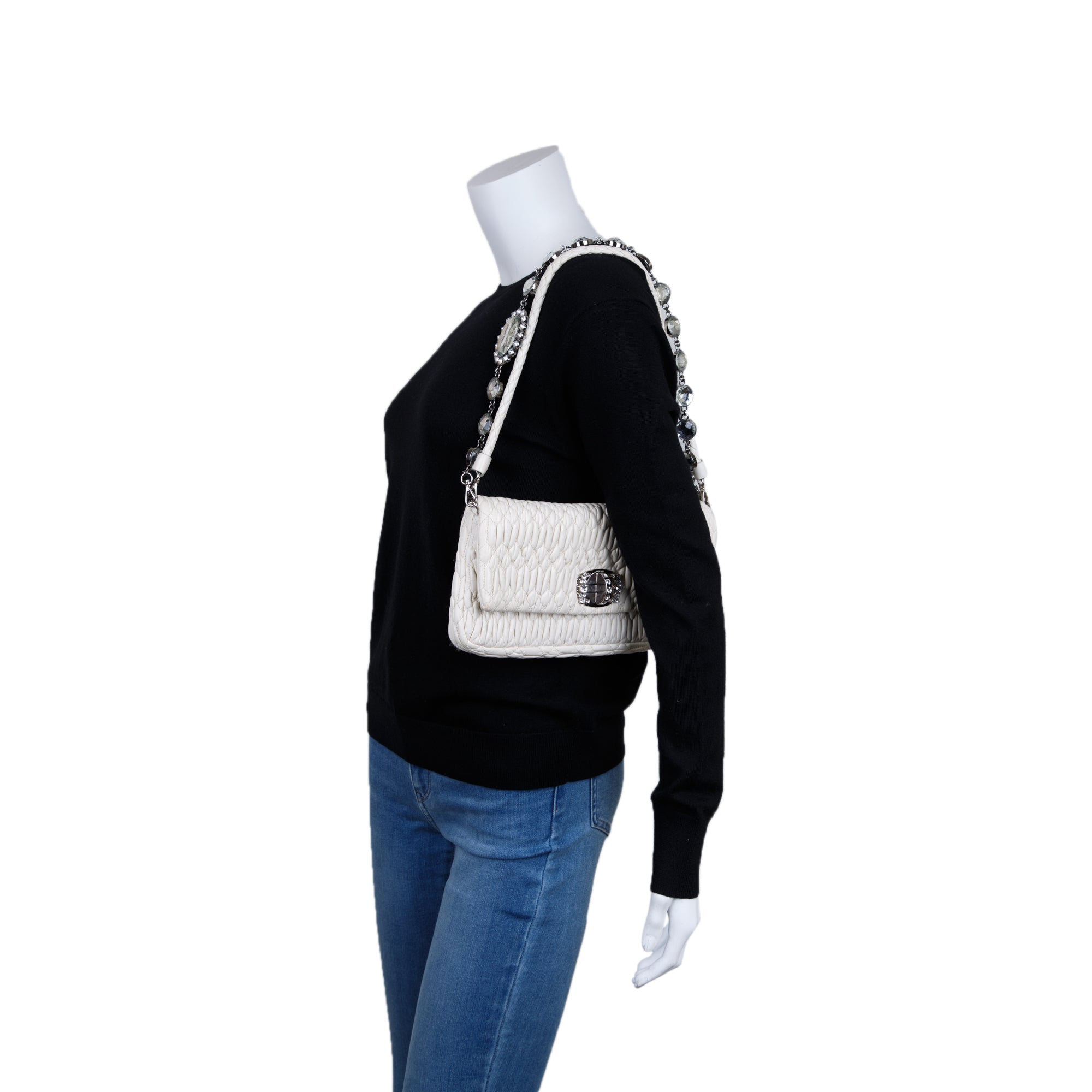 Miu Miu Nappa Iconic Crystal Cloque Shoulder Bag w/ Authenticity Card